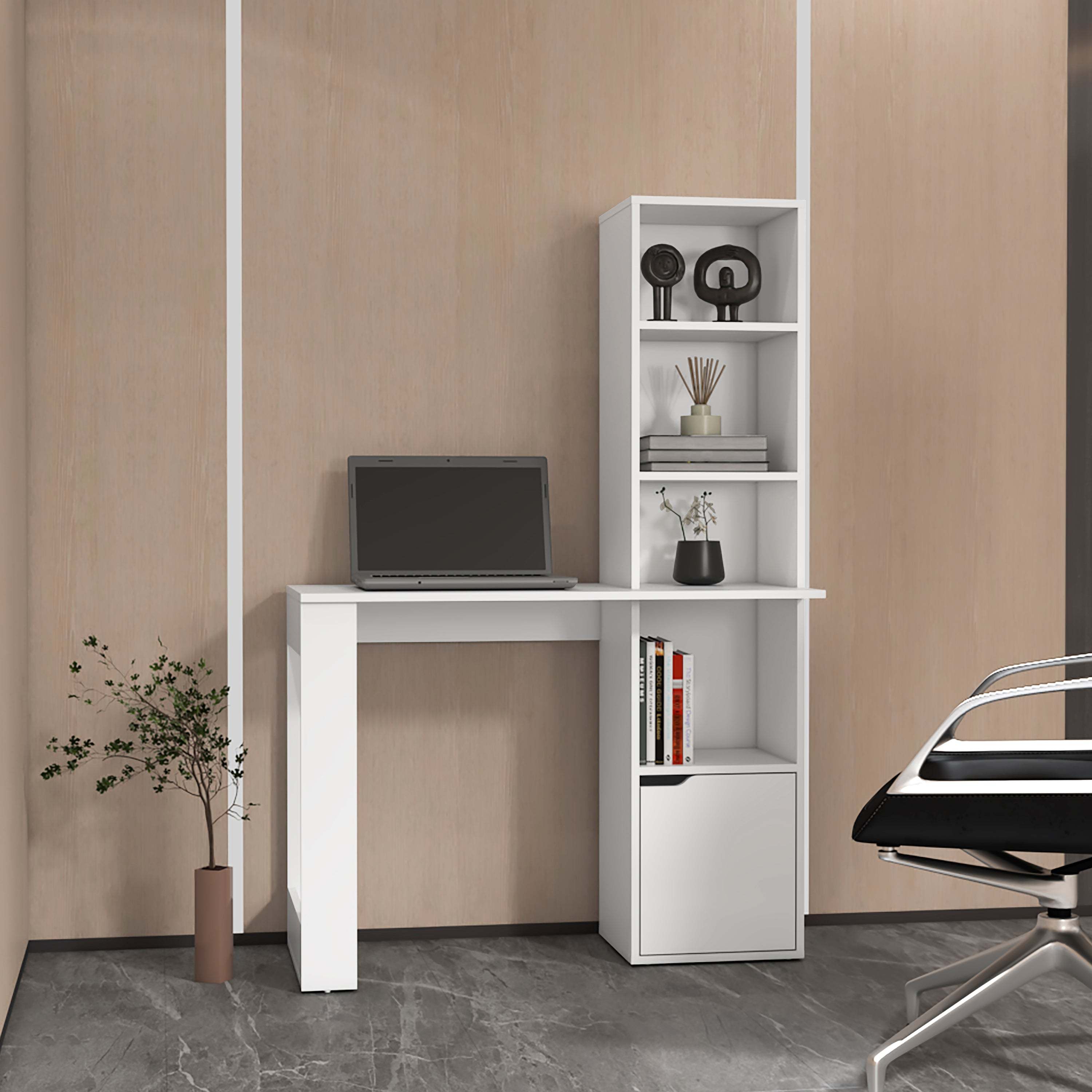 White Computer Desk with Bookcase & Cabinet
