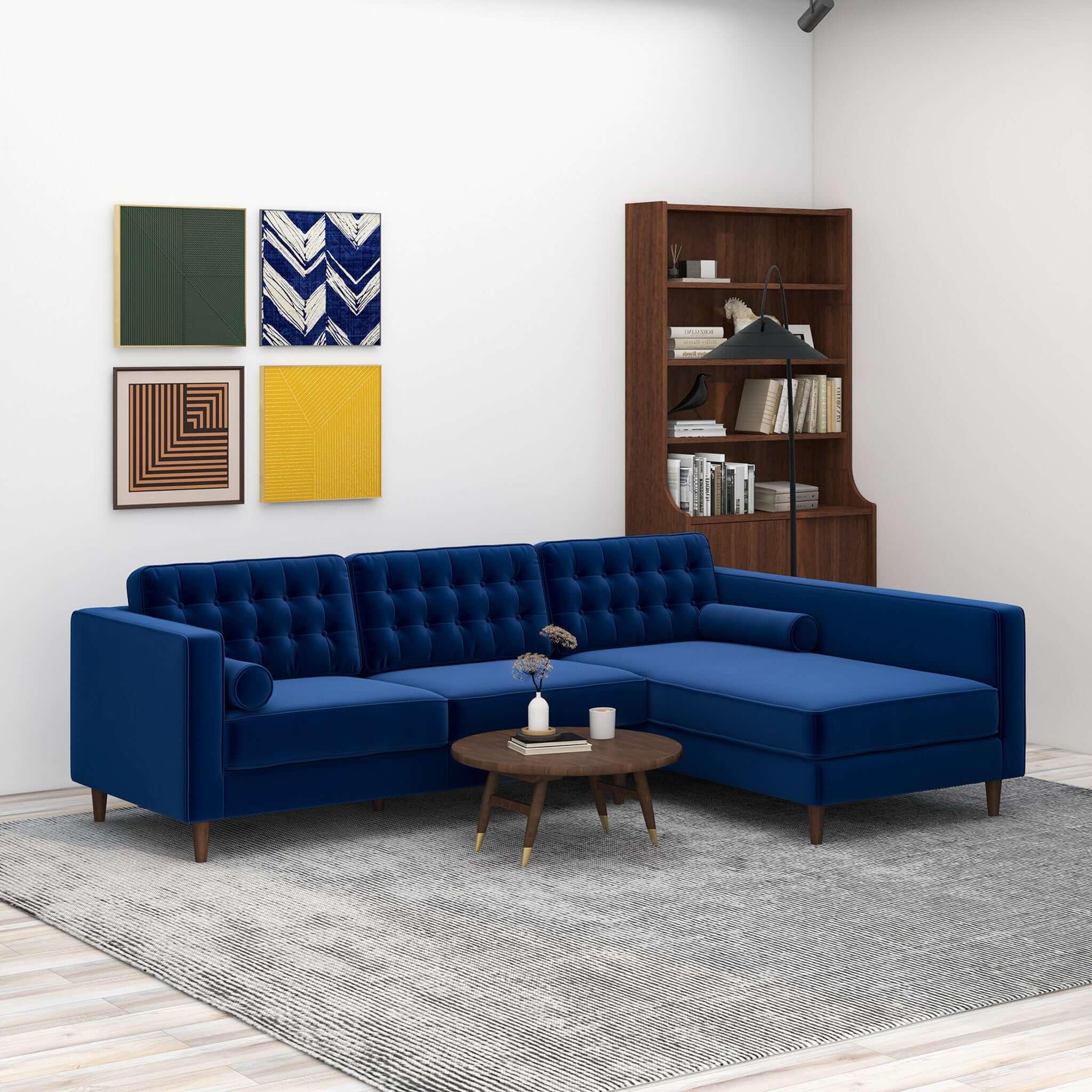 Christian Blue Velvet Sectional Sofa