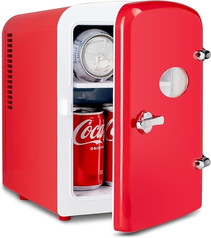 Mini Fridge Cooler Warmer: 6 Cans, 4L, Red