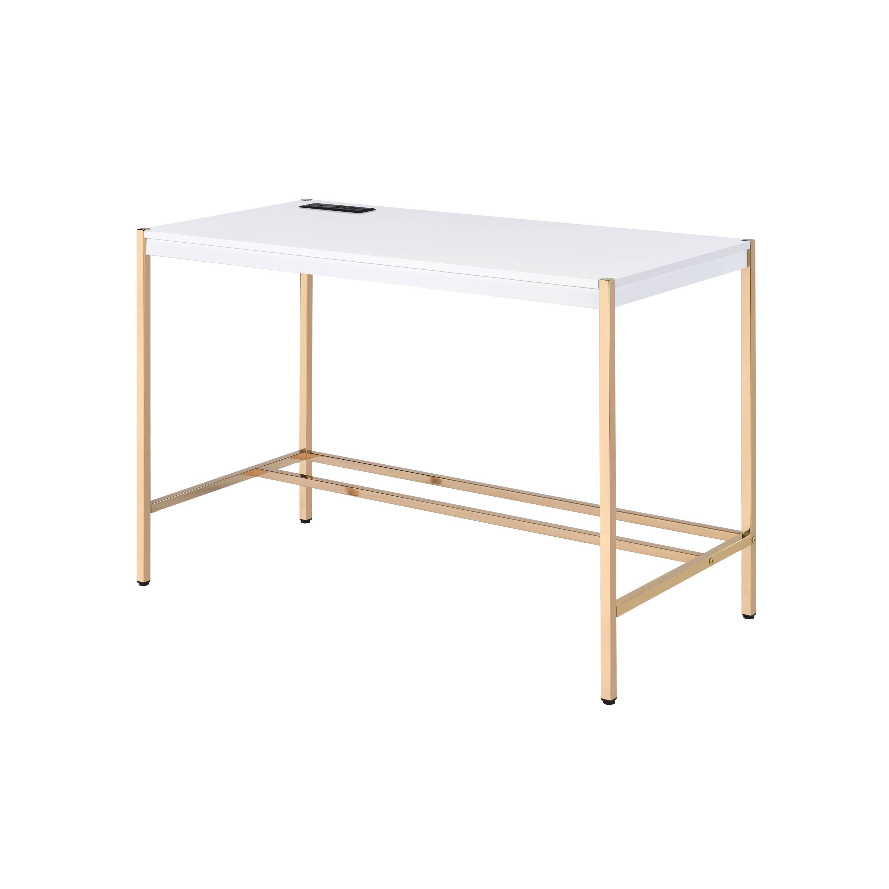 White & Gold Writing Desk w/ USB Ports