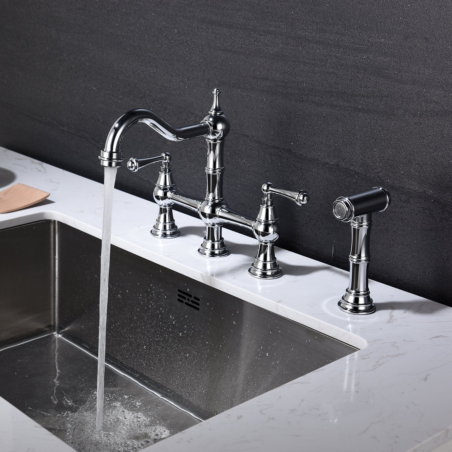 Dual Handle Kitchen Faucet w/ Pull-Down Sprayer
