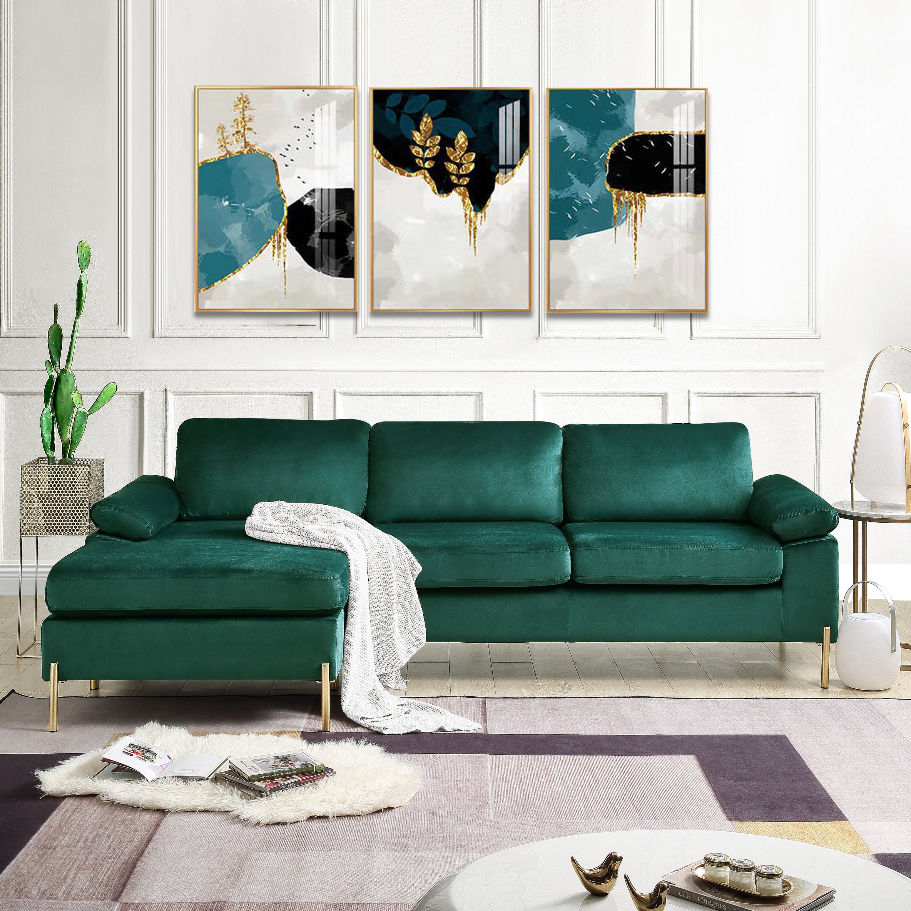 Shannon Velvet Sectional Sofa w/ Chaise