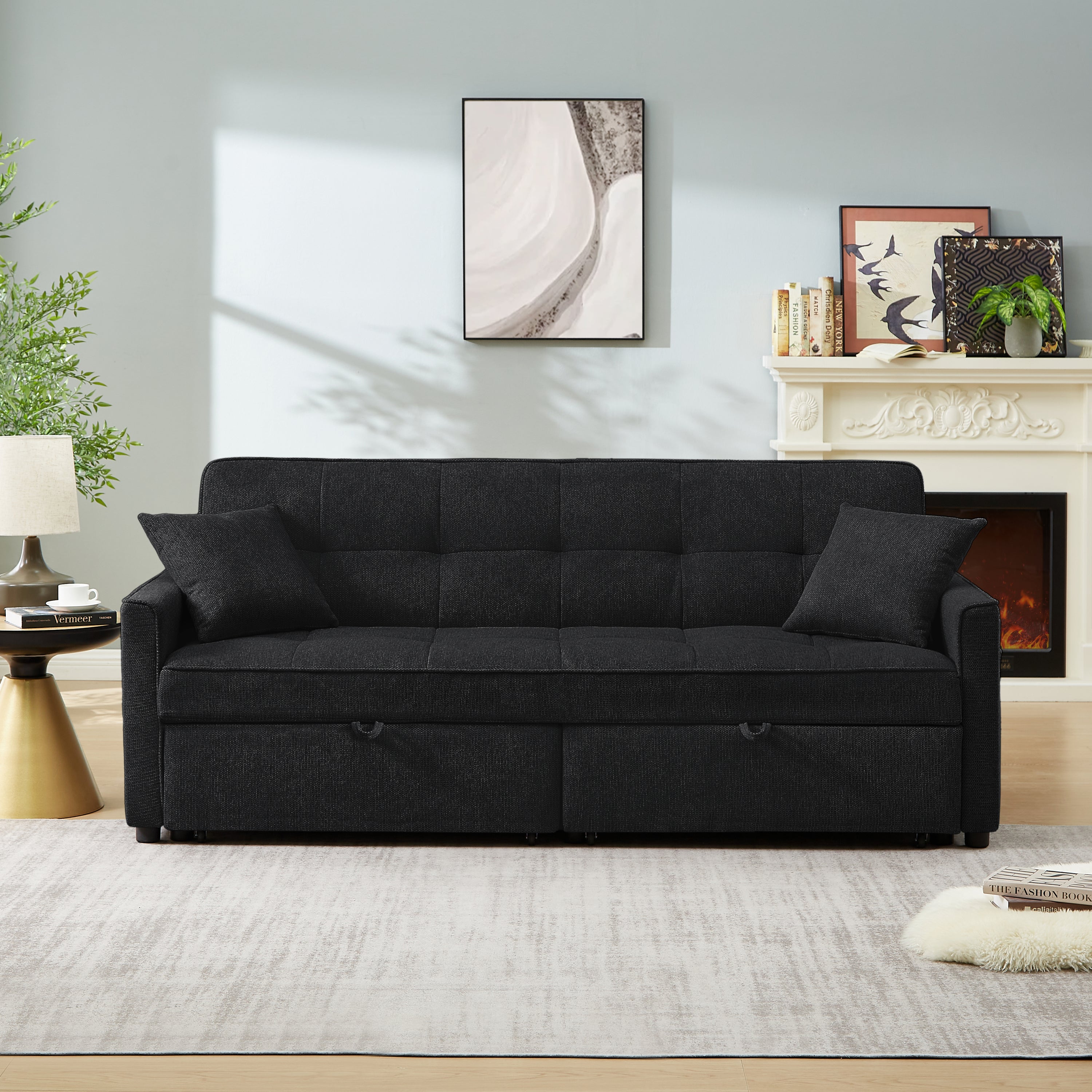 Convertible Sleeper Sofa Bed: Black Loveseat