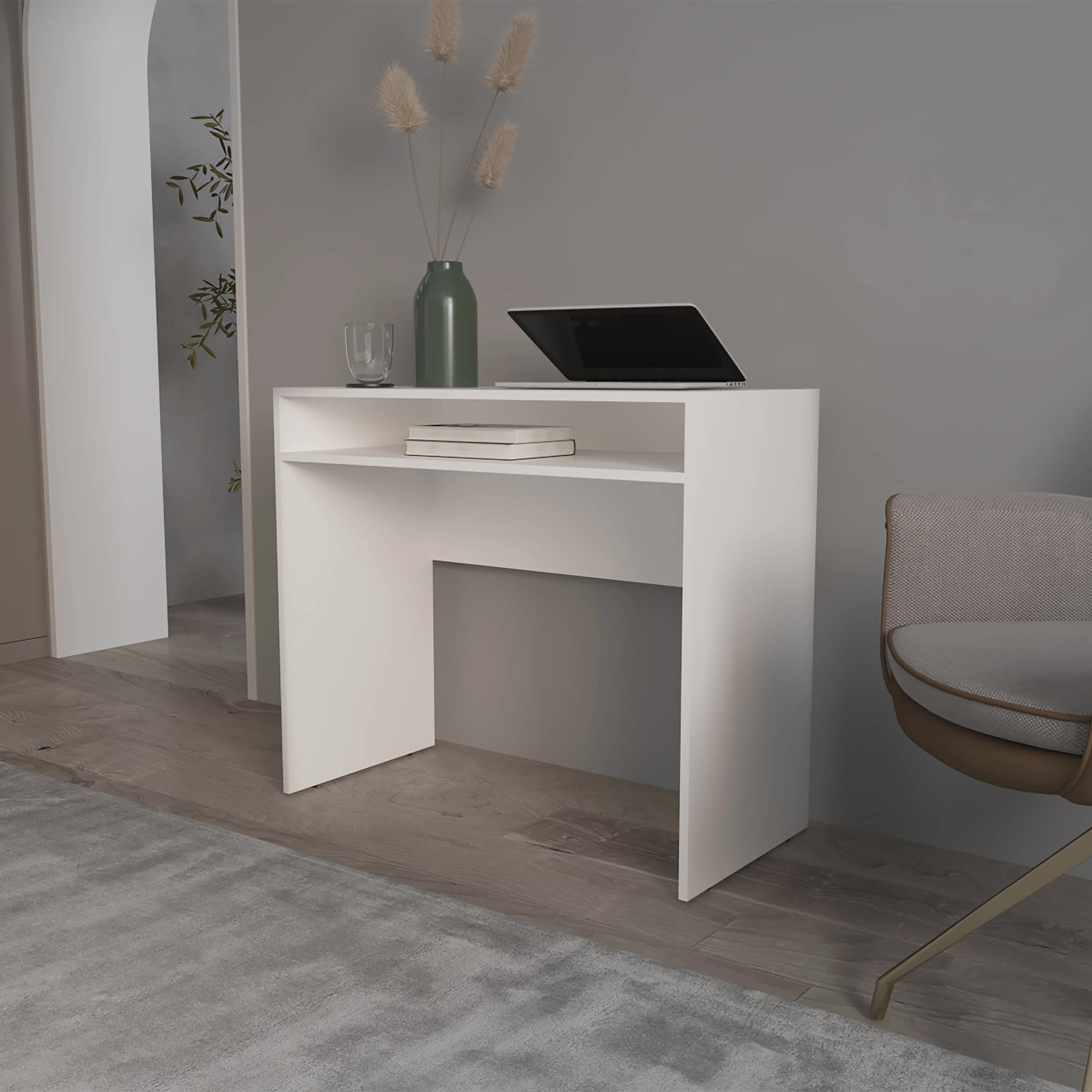 White Desk with Storage | Modern Writing Desk | Home Office