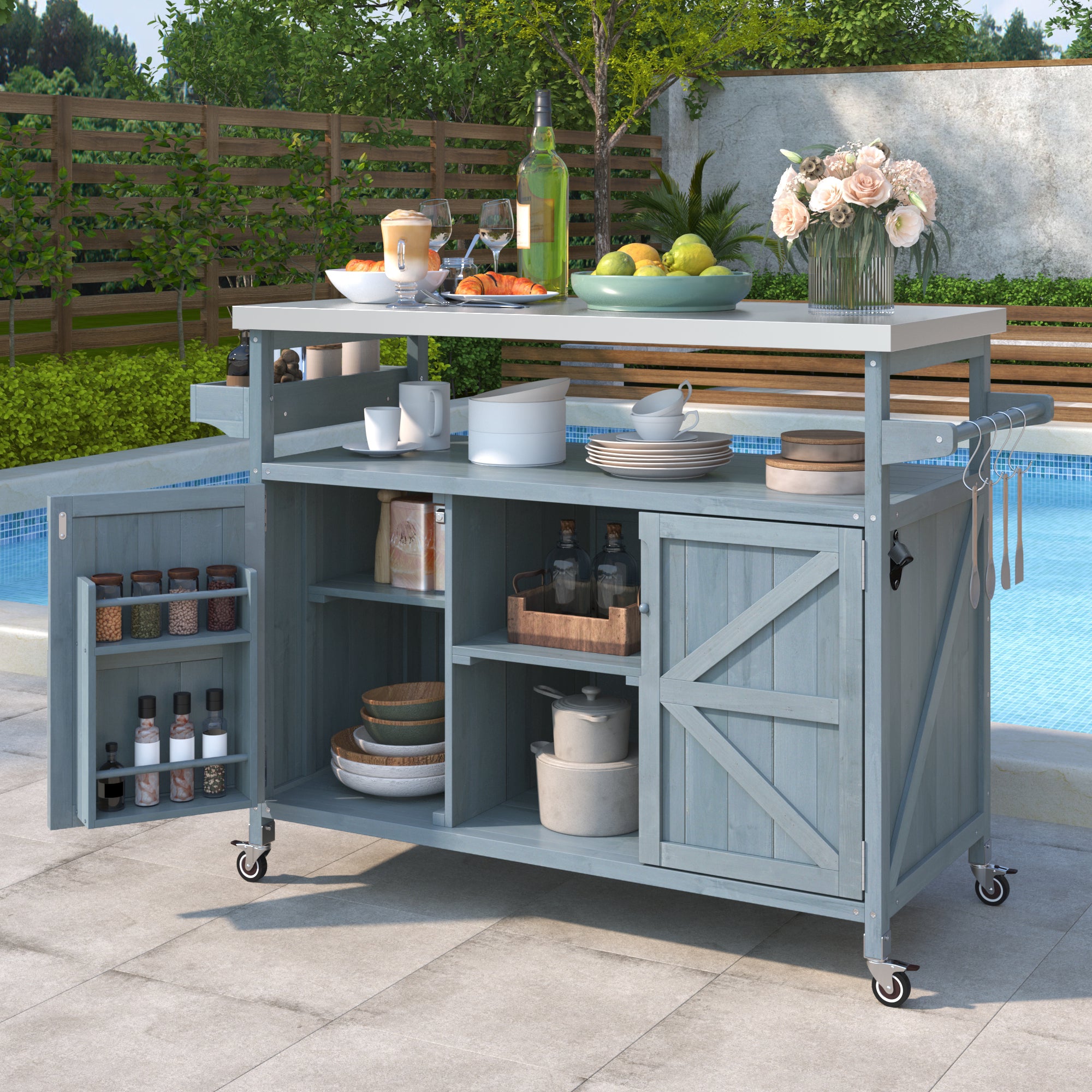 Farmhouse Outdoor Kitchen Island: Wood Grill Table