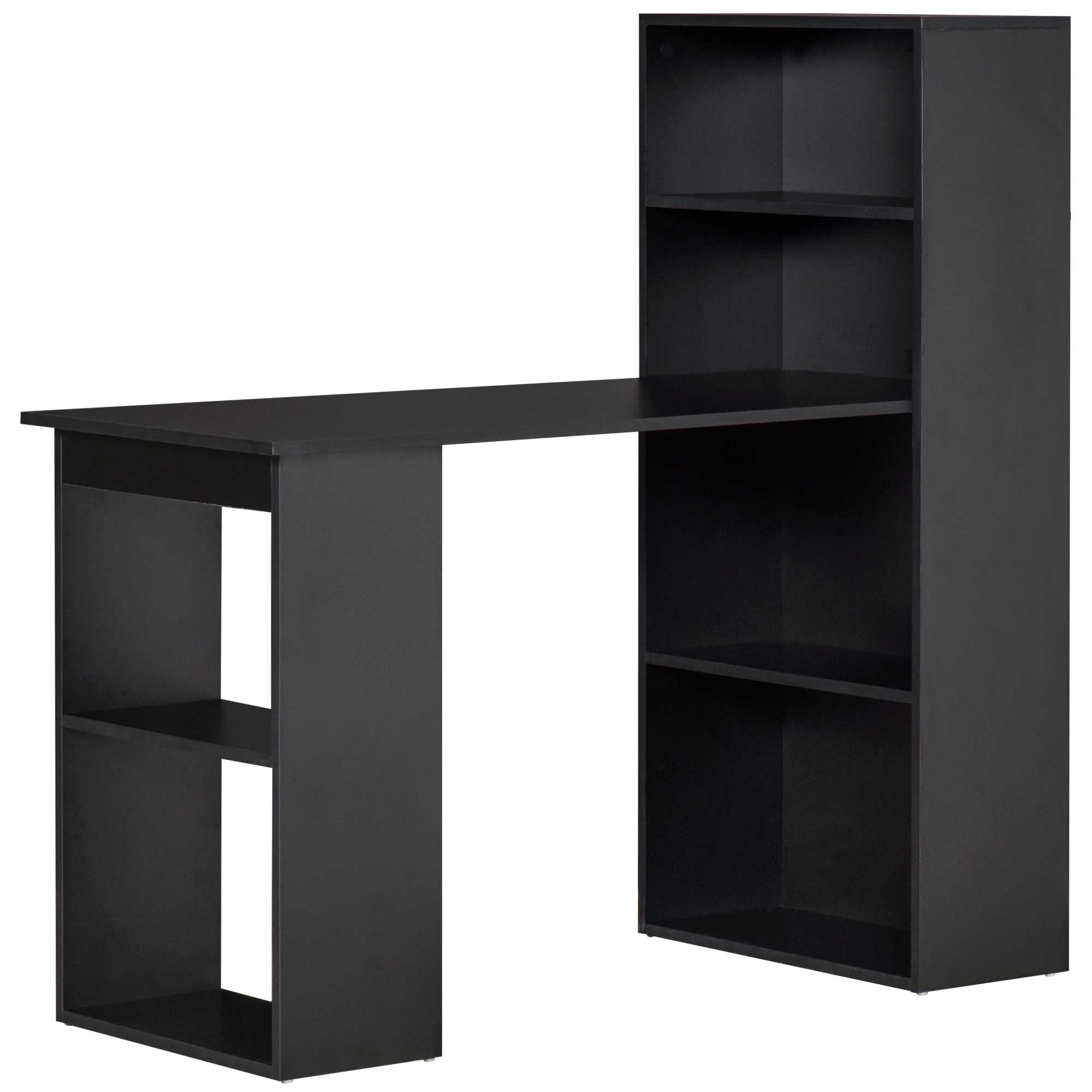 Modern Home Office Desk w/ Storage Shelves, 47" Black Writing Table