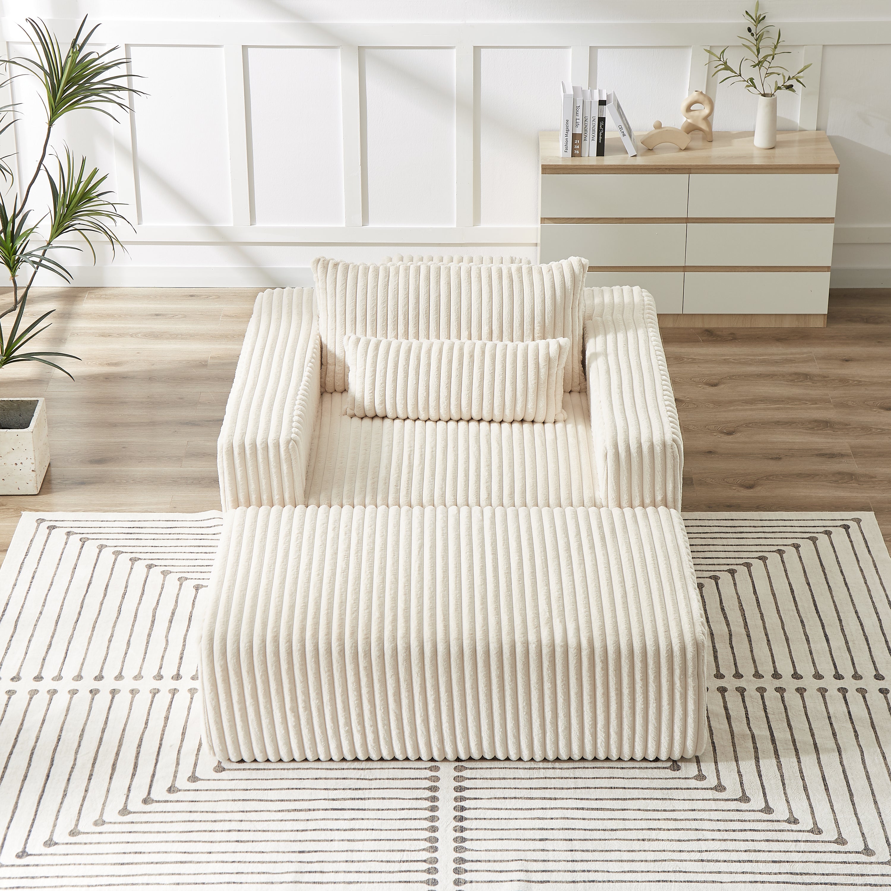 75" Corduroy Sleeper Chair: Modern & Fluffy