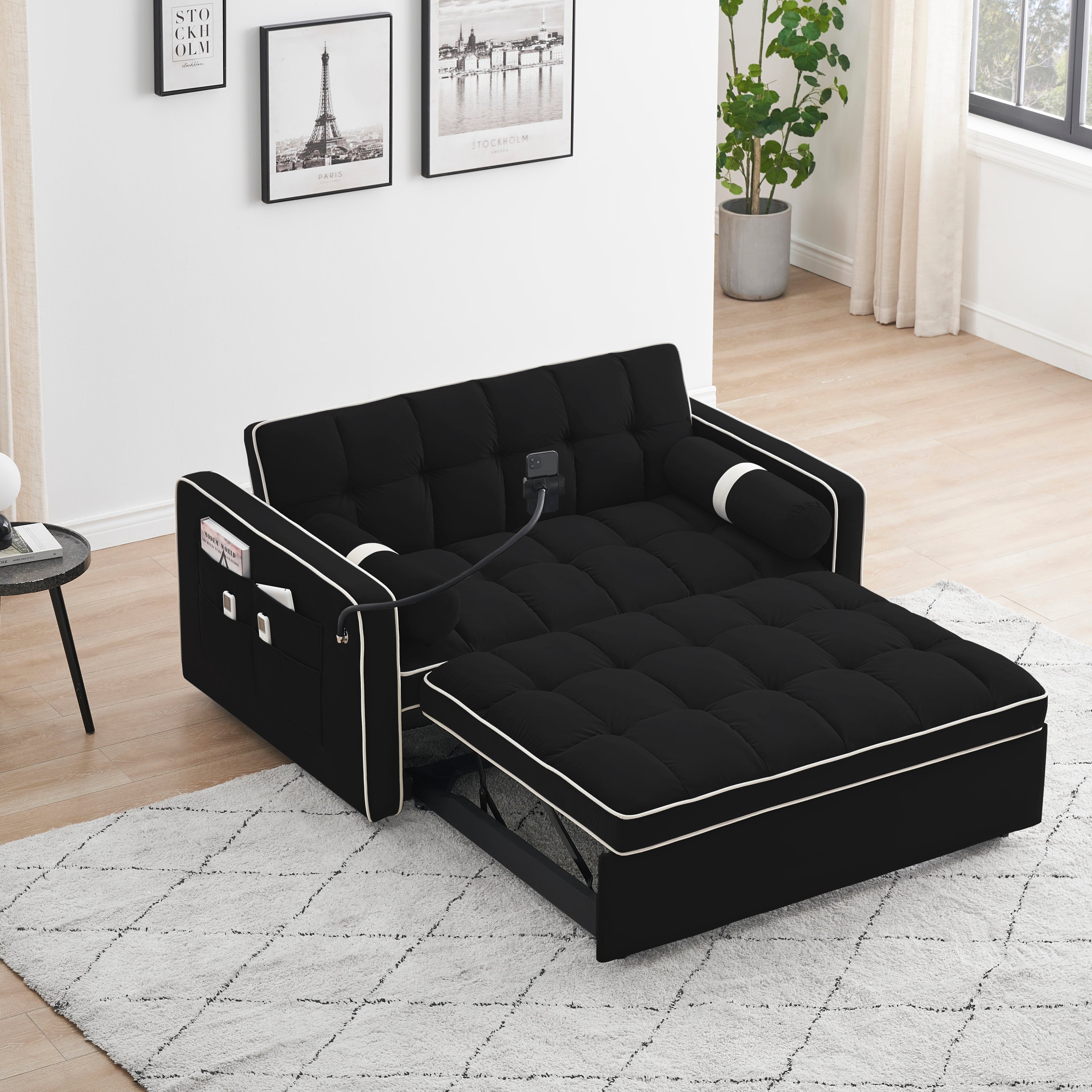 Modern Velvet Sleeper Sofa Bed (55")