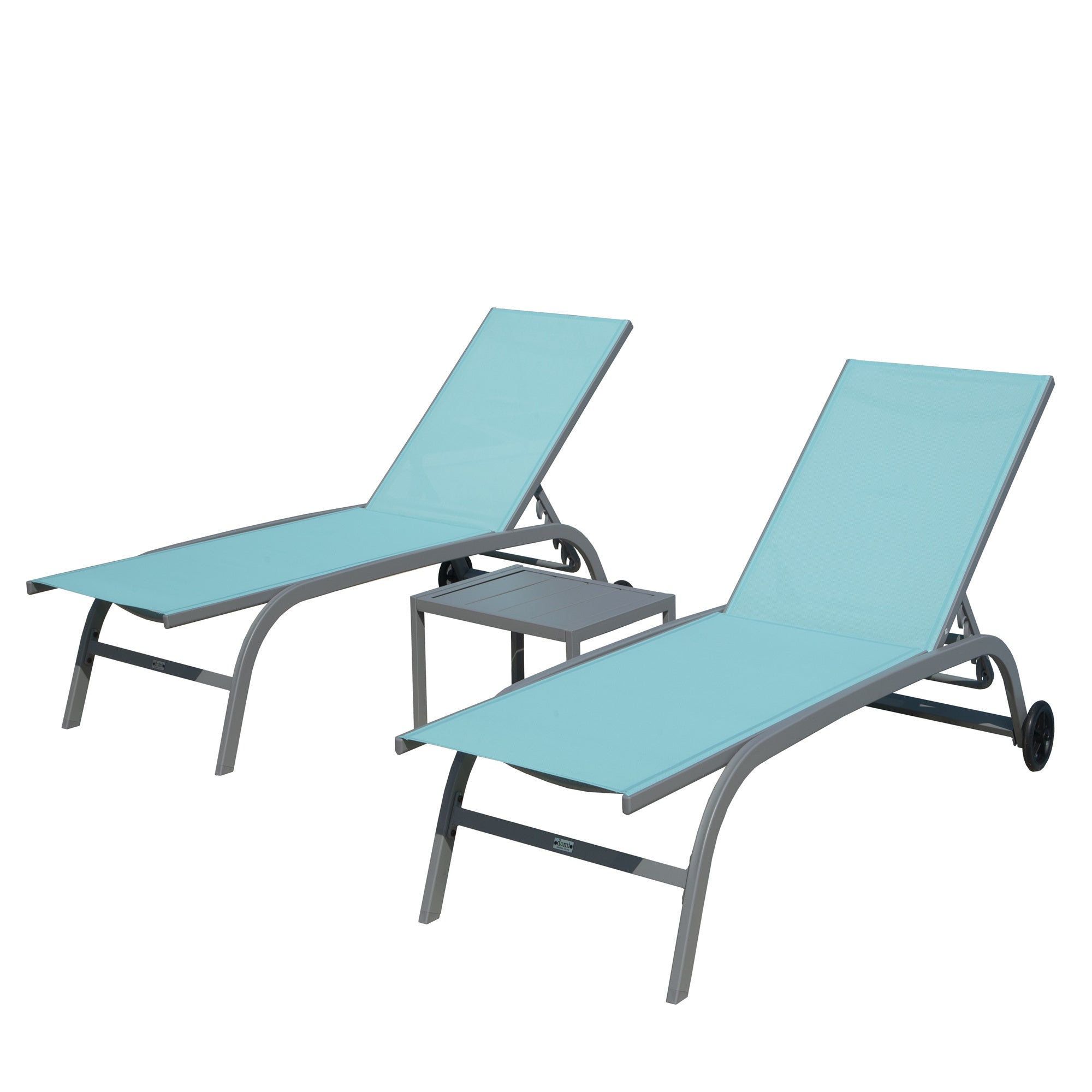 Outdoor Chaise Lounge Set w/ Wheels & Table