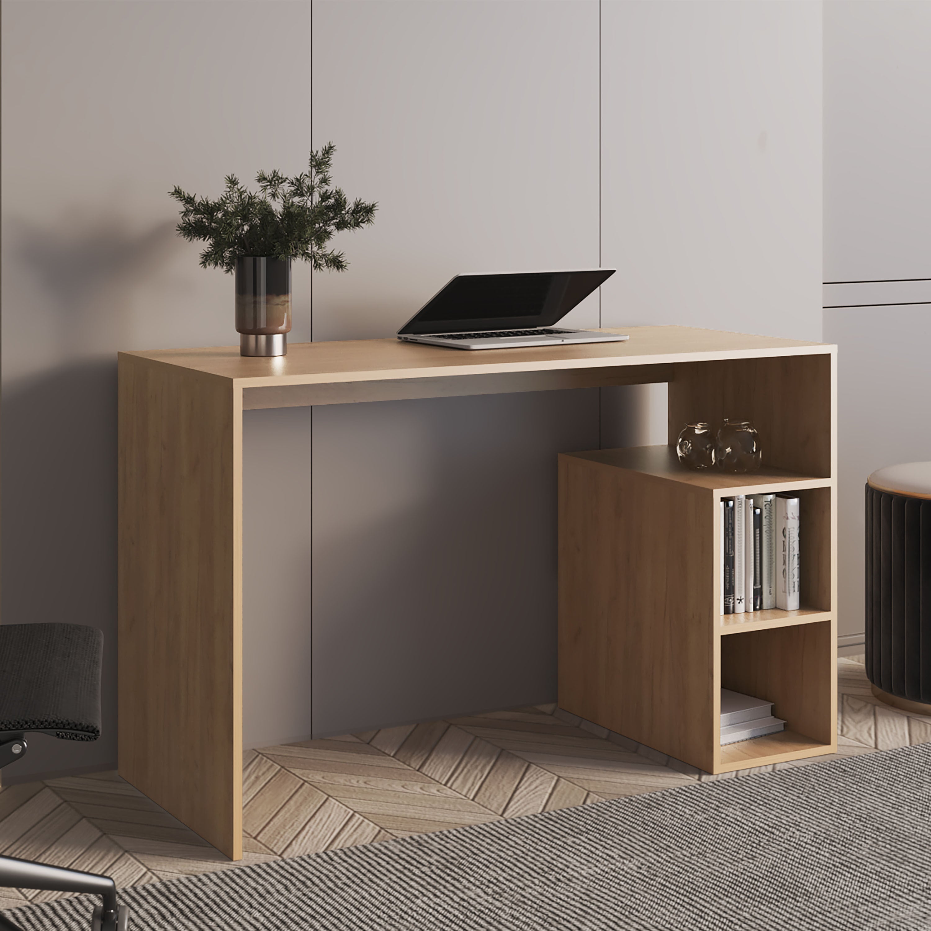 47" Wide 4-Shelf Writing Desk, Oak Finish