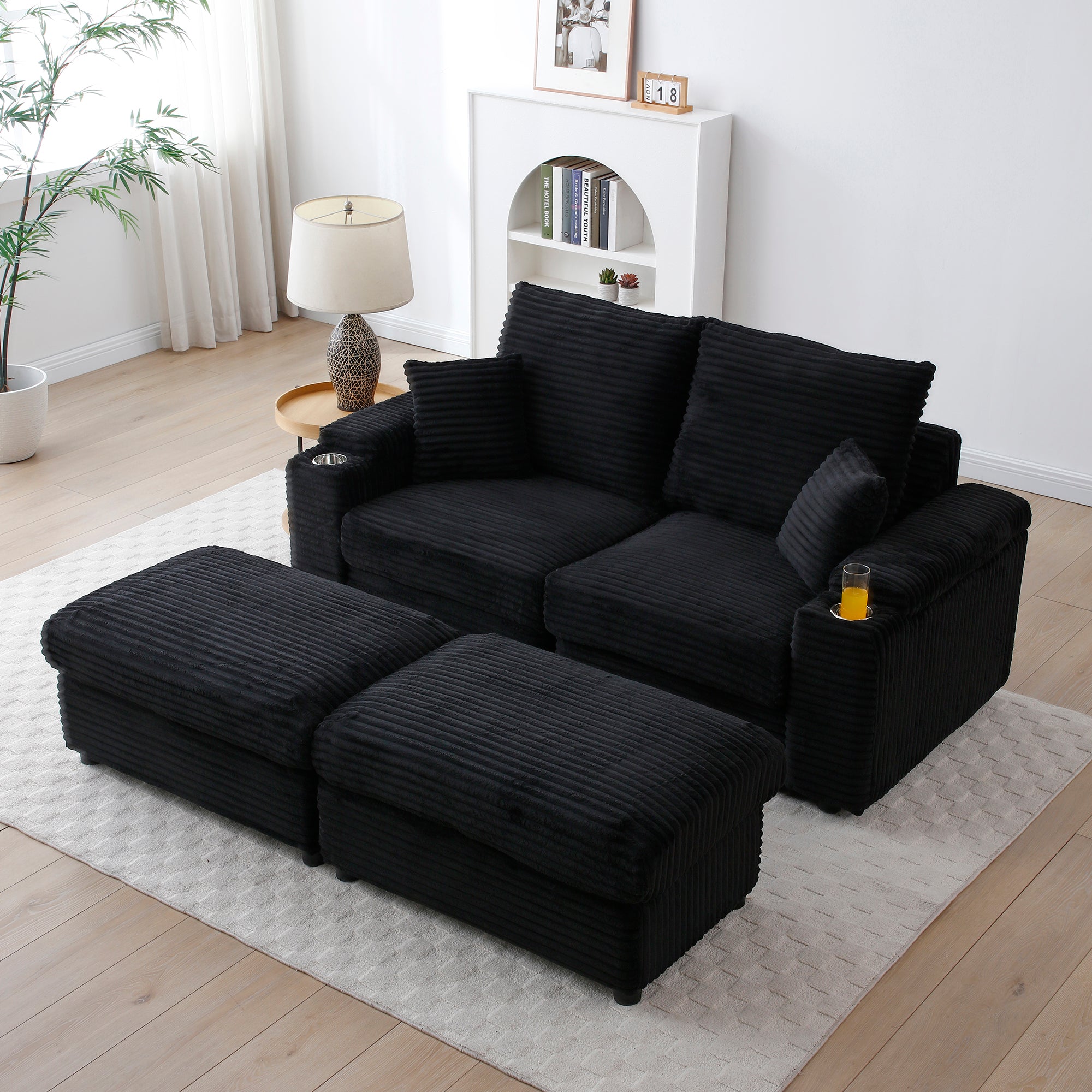 Plush Loveseat with Ottomans: Small Space Sofa