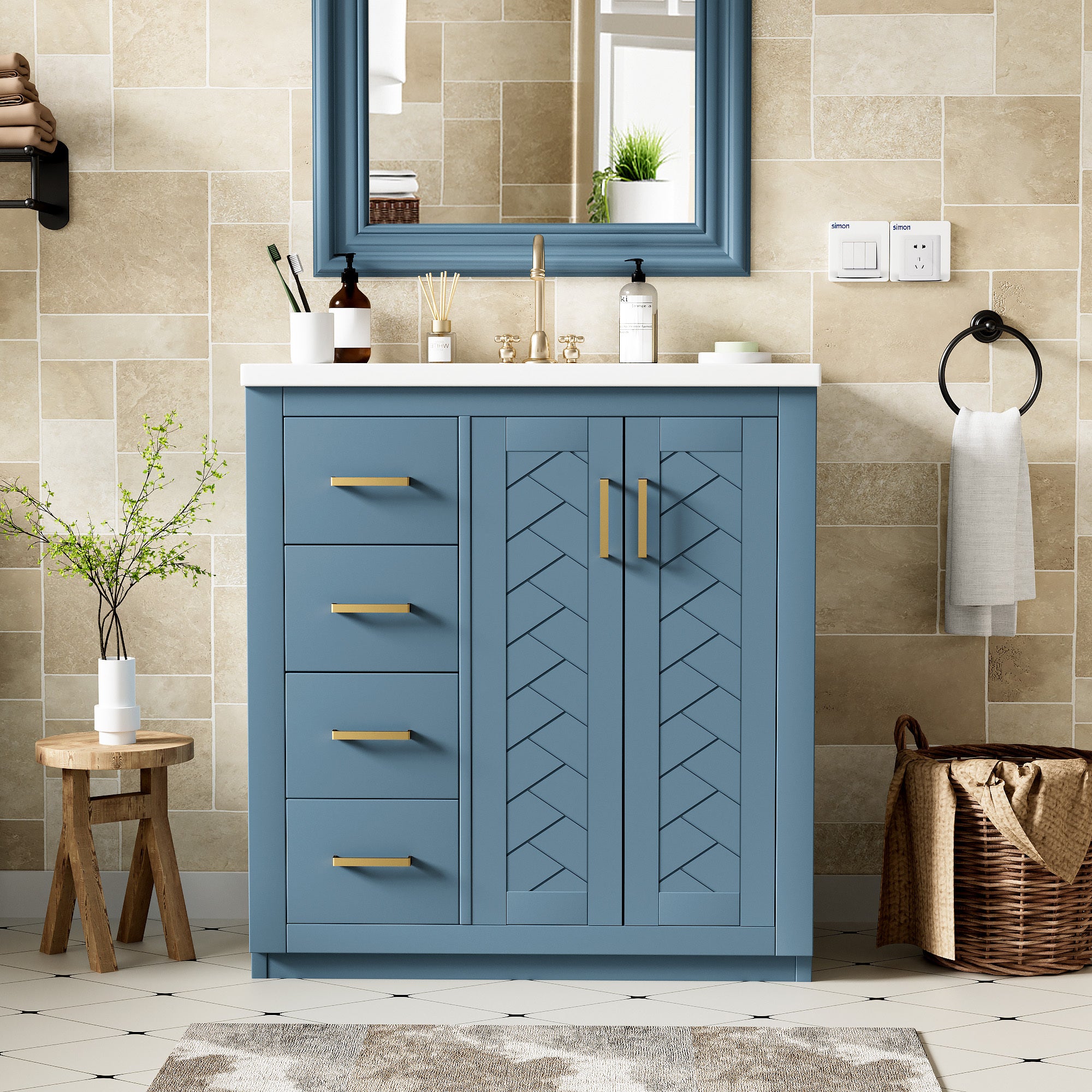 30" Bathroom Vanity Set: Solid Wood, Ceramic Sink