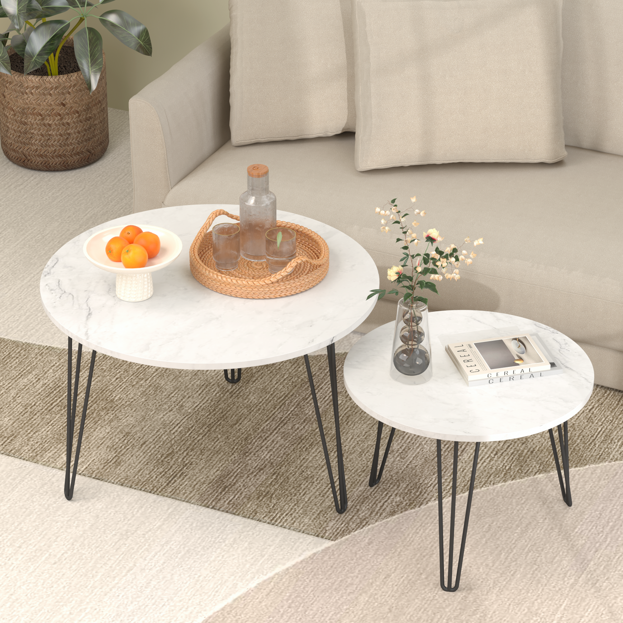 Round Nesting Coffee Tables (27.56", White)