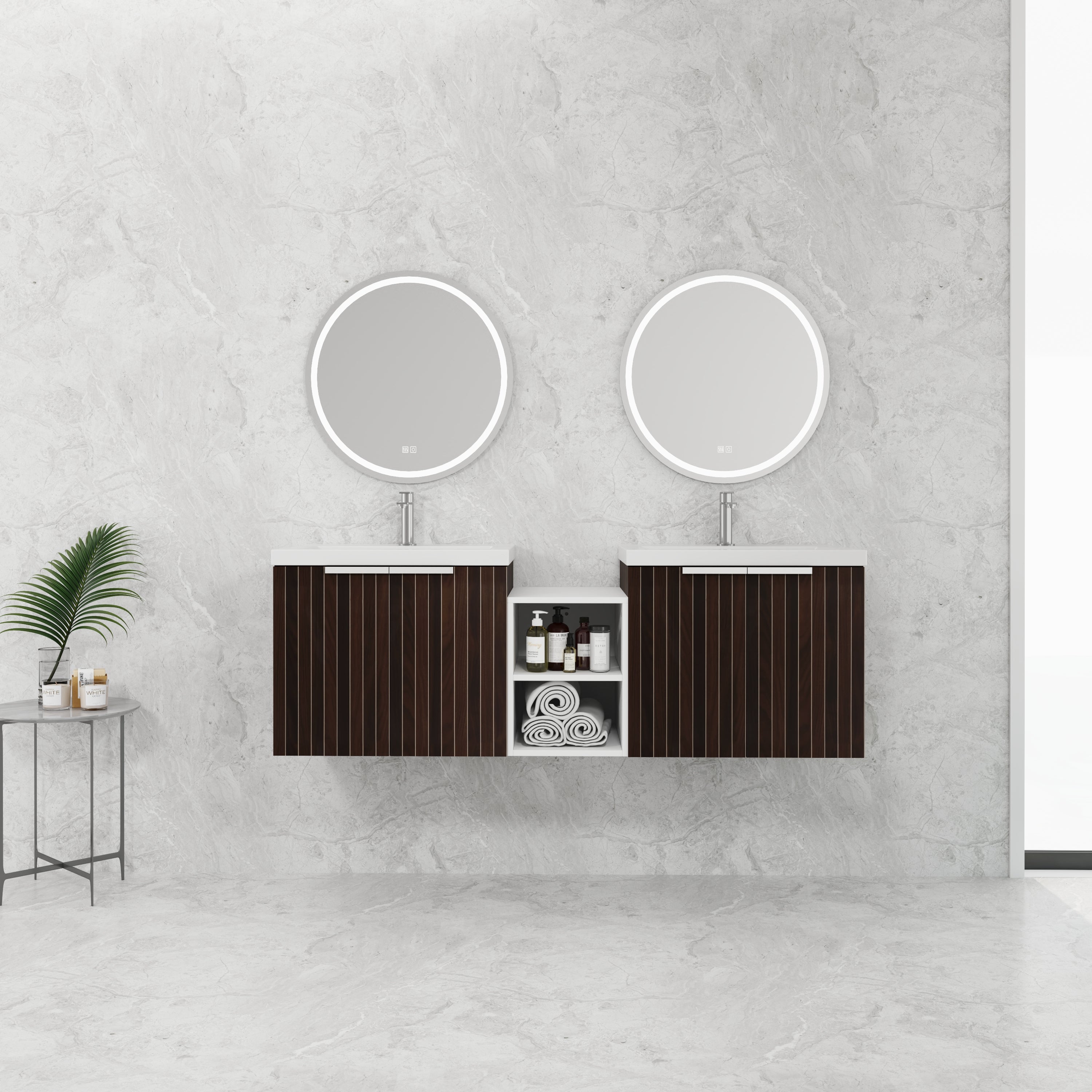 60" Soft Close Bathroom Vanity w/ Sink & Shelves
