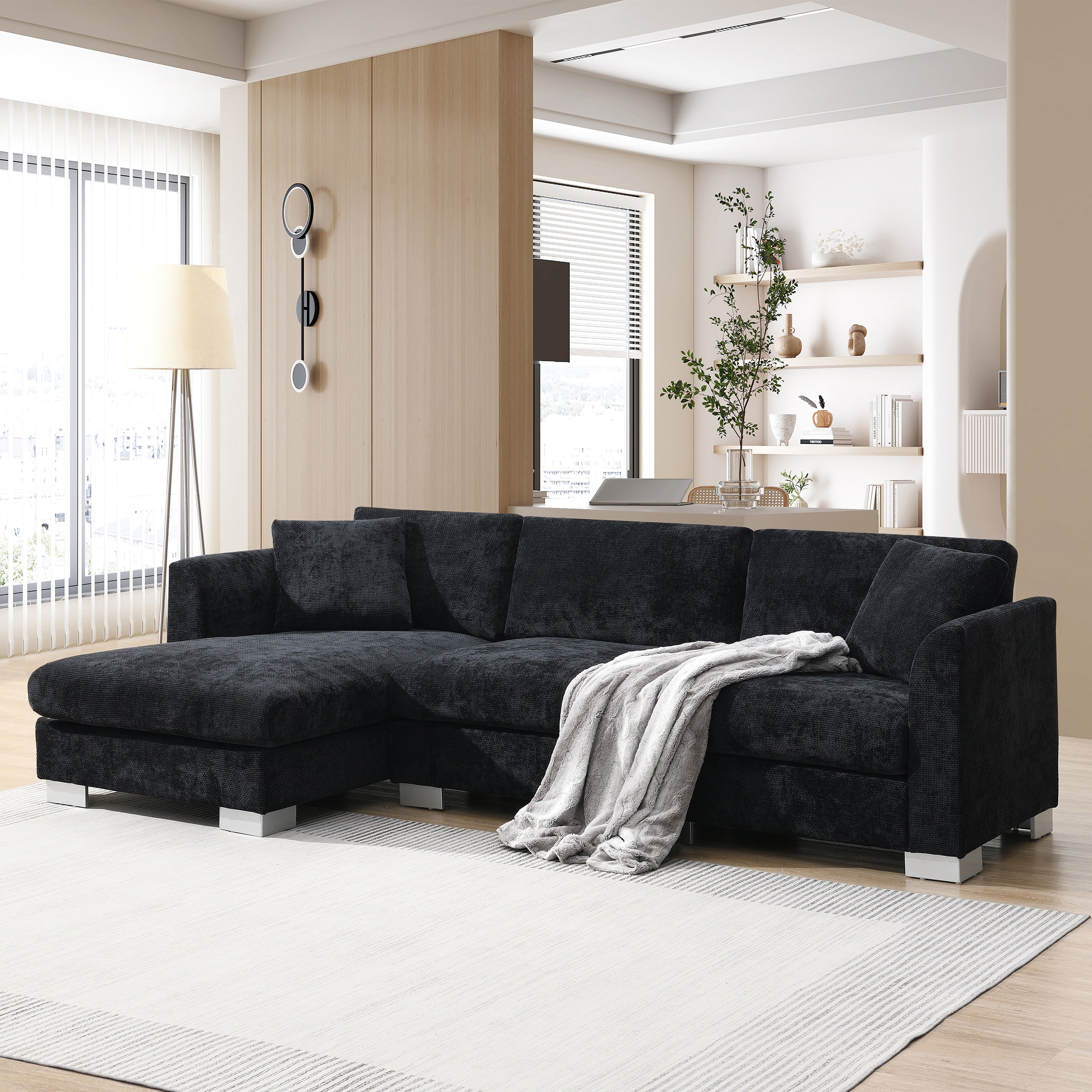 Modern Cloud Sectional Sofa, L-Shape Couch w/ Chaise & Pillows
