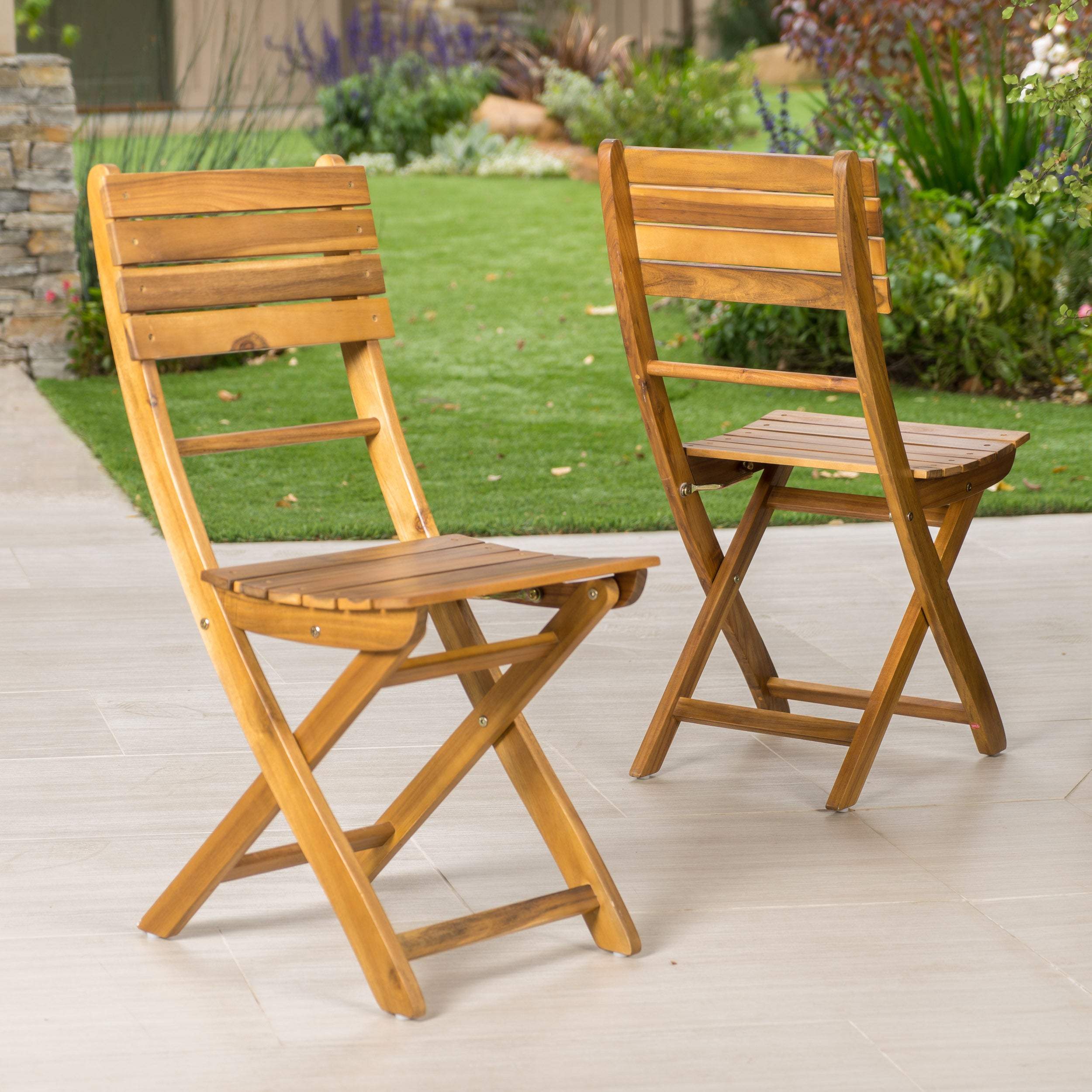 Acacia Wood Folding Chairs (Set of 2) Outdoor