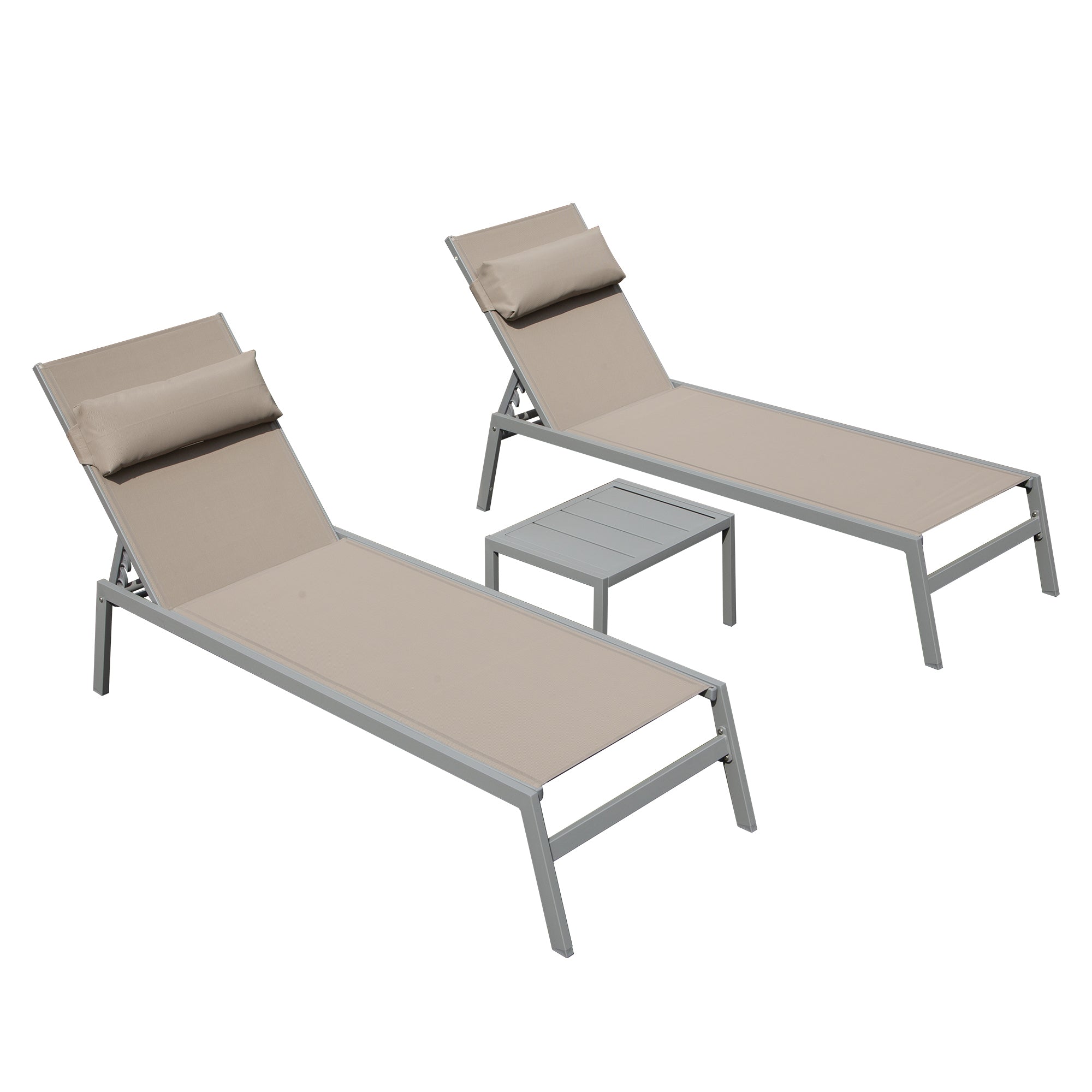 Aluminum Chaise Lounge Set: 3-Piece Outdoor Patio Set