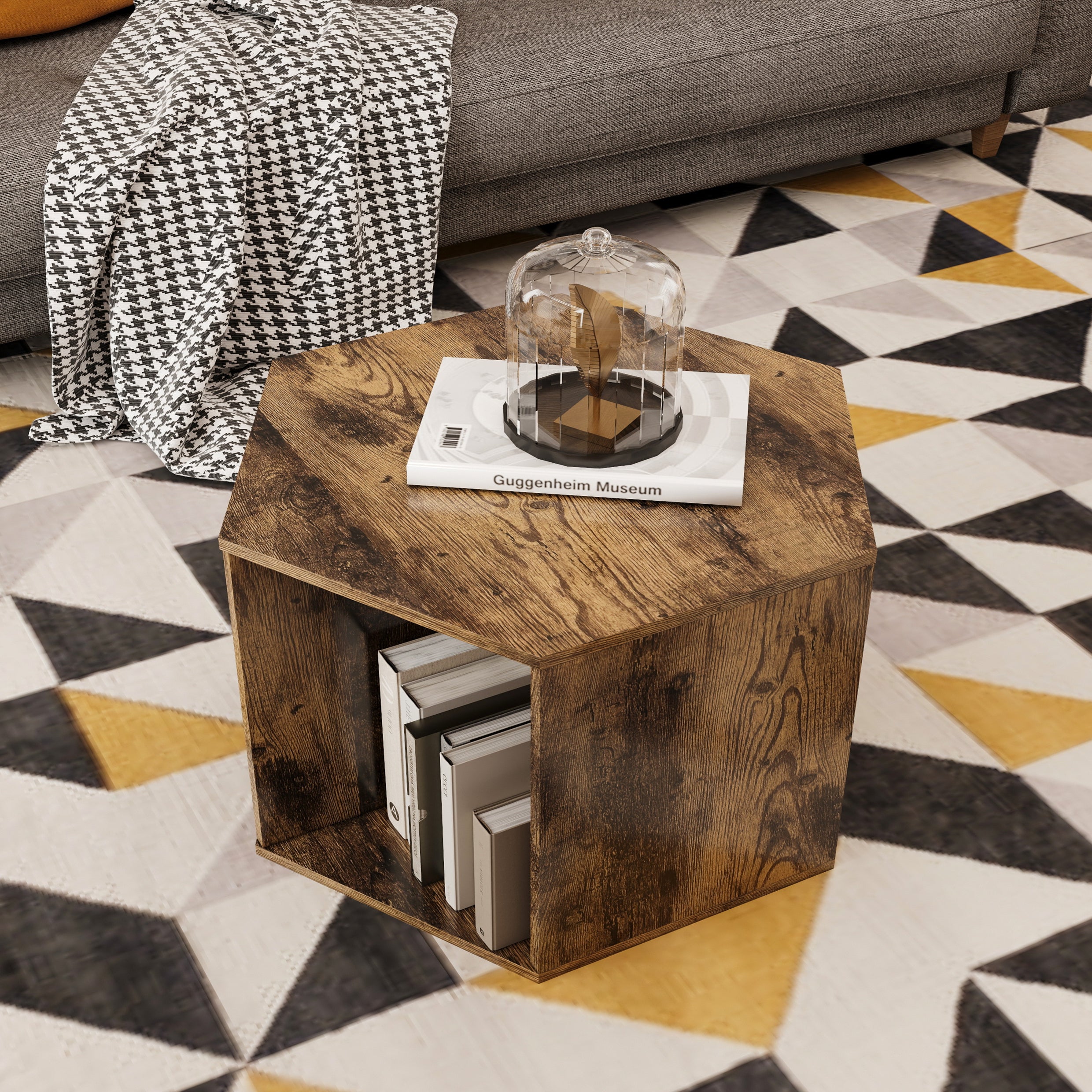 Antique Wood Hexagonal Coffee Table (23.62'')