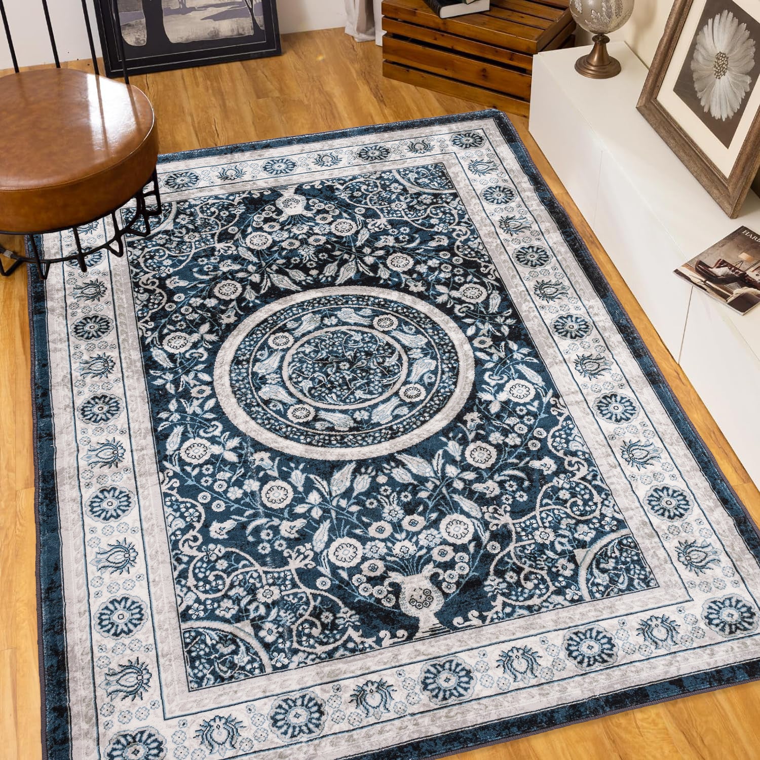 Bohemian 6x9 Rug: Navy Blue Vintage Persian