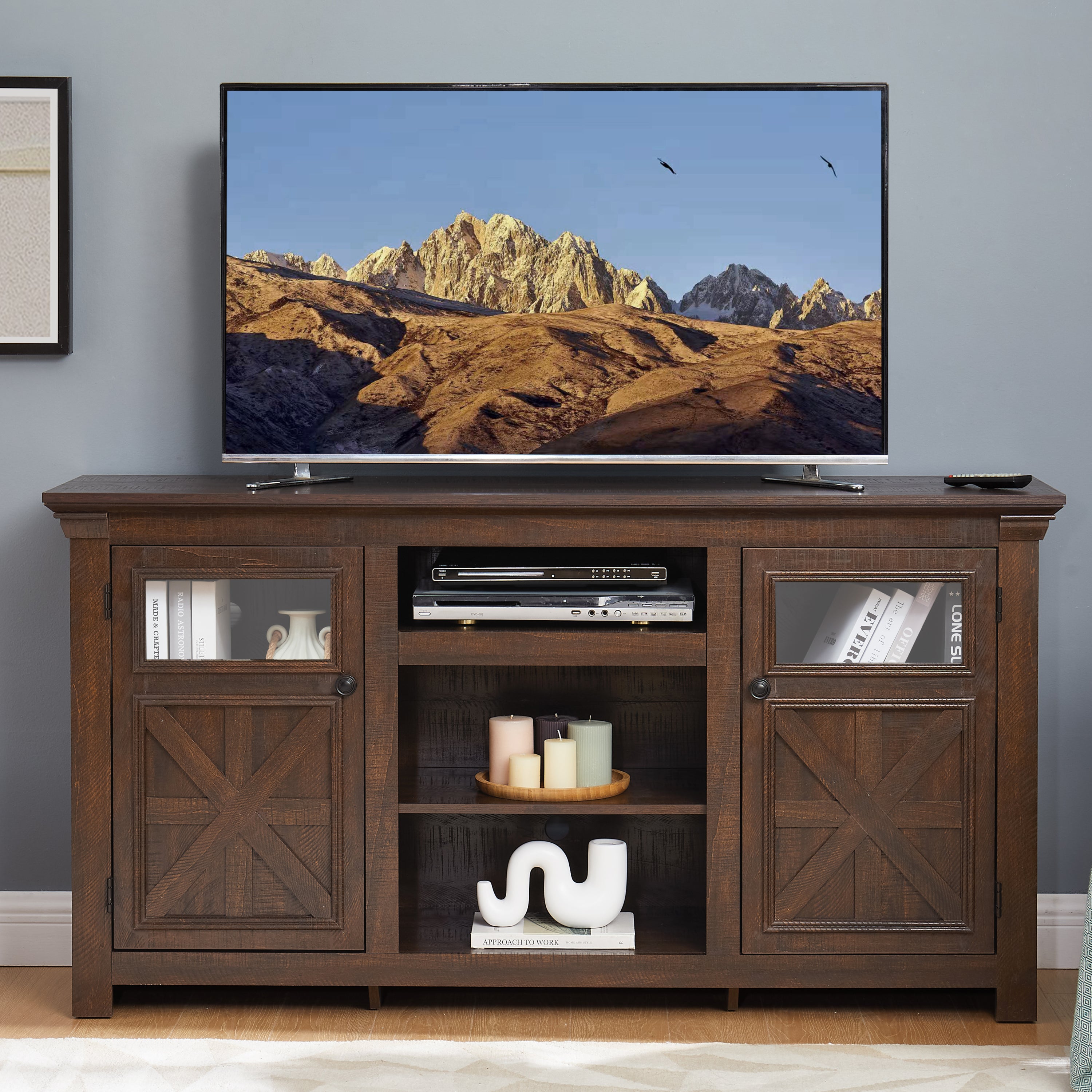 60" Farmhouse TV Stand Cabinet | Espresso