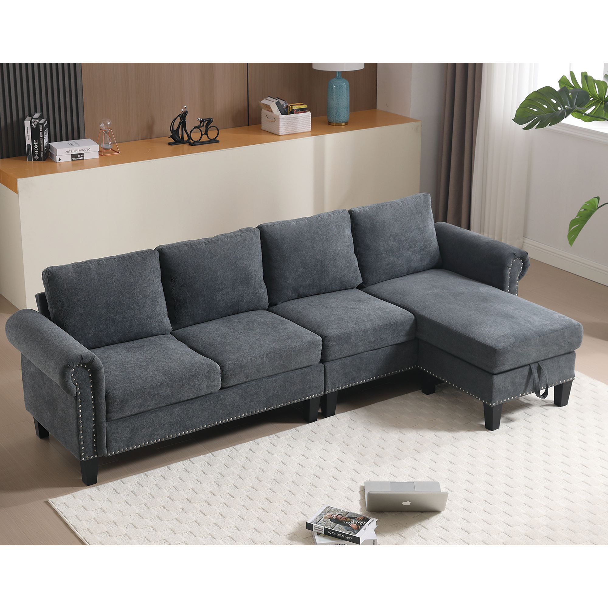 Convertible Sectional Sofa w/ Storage, Gray Linen