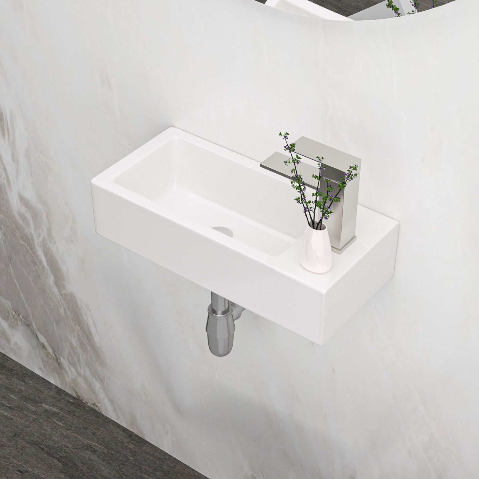 White Ceramic Rectangle Bathroom Sink (14.57x7.28")