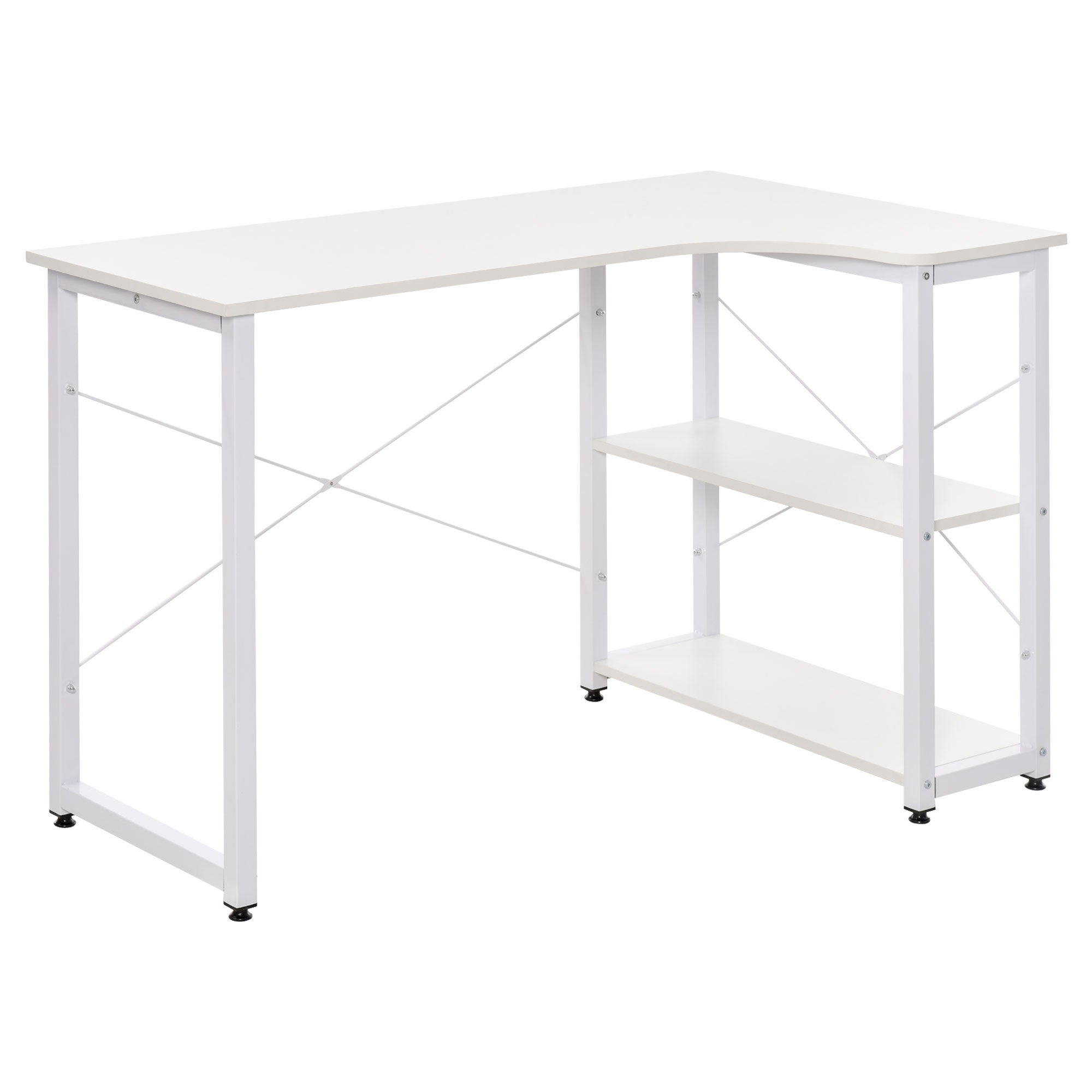 Industrial L-Shaped Desk w/ Shelves, White