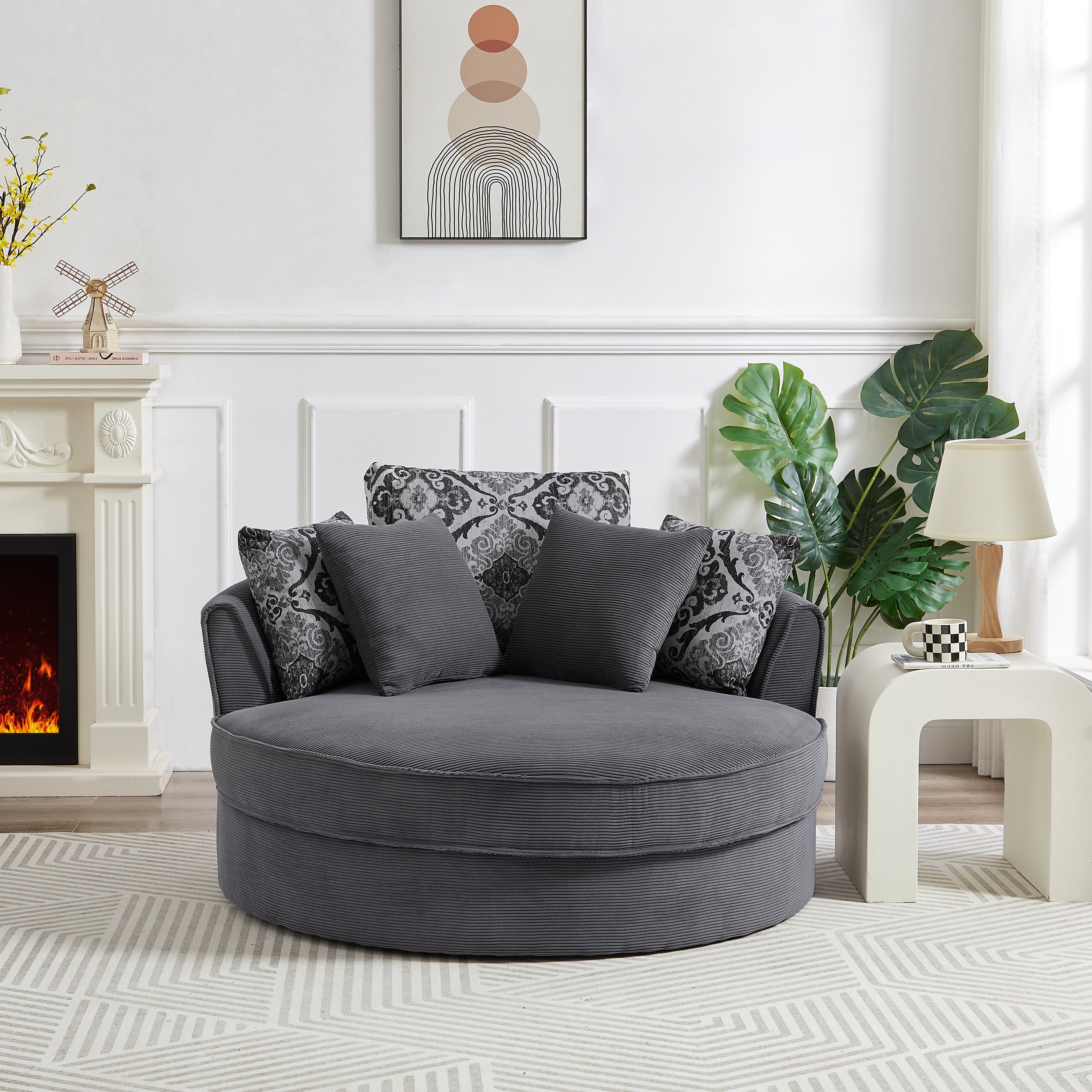 Swivel Barrel Chair: 5 Pillows, 360° Spin