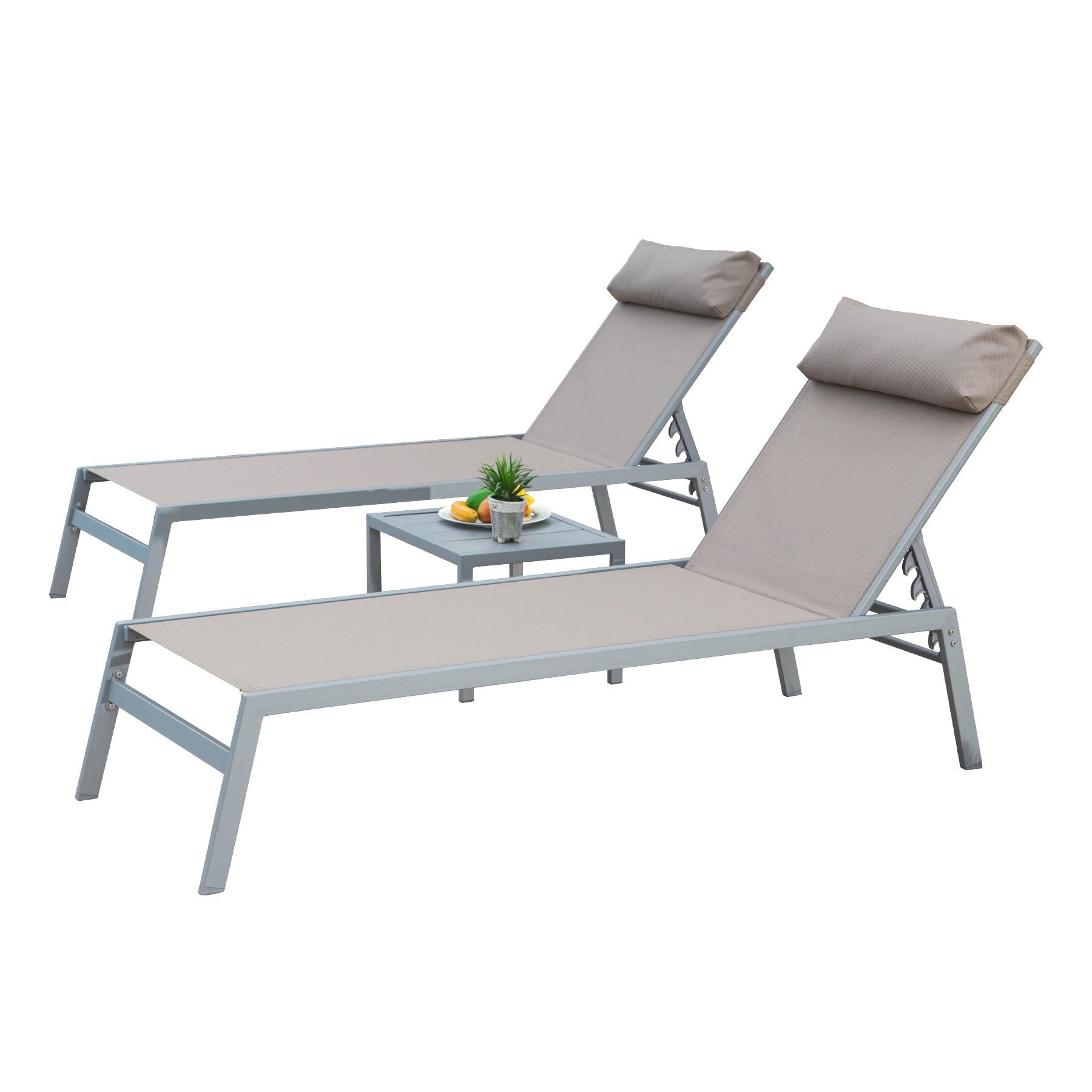 Patio Chaise Lounge Set: 3 Aluminum Chairs