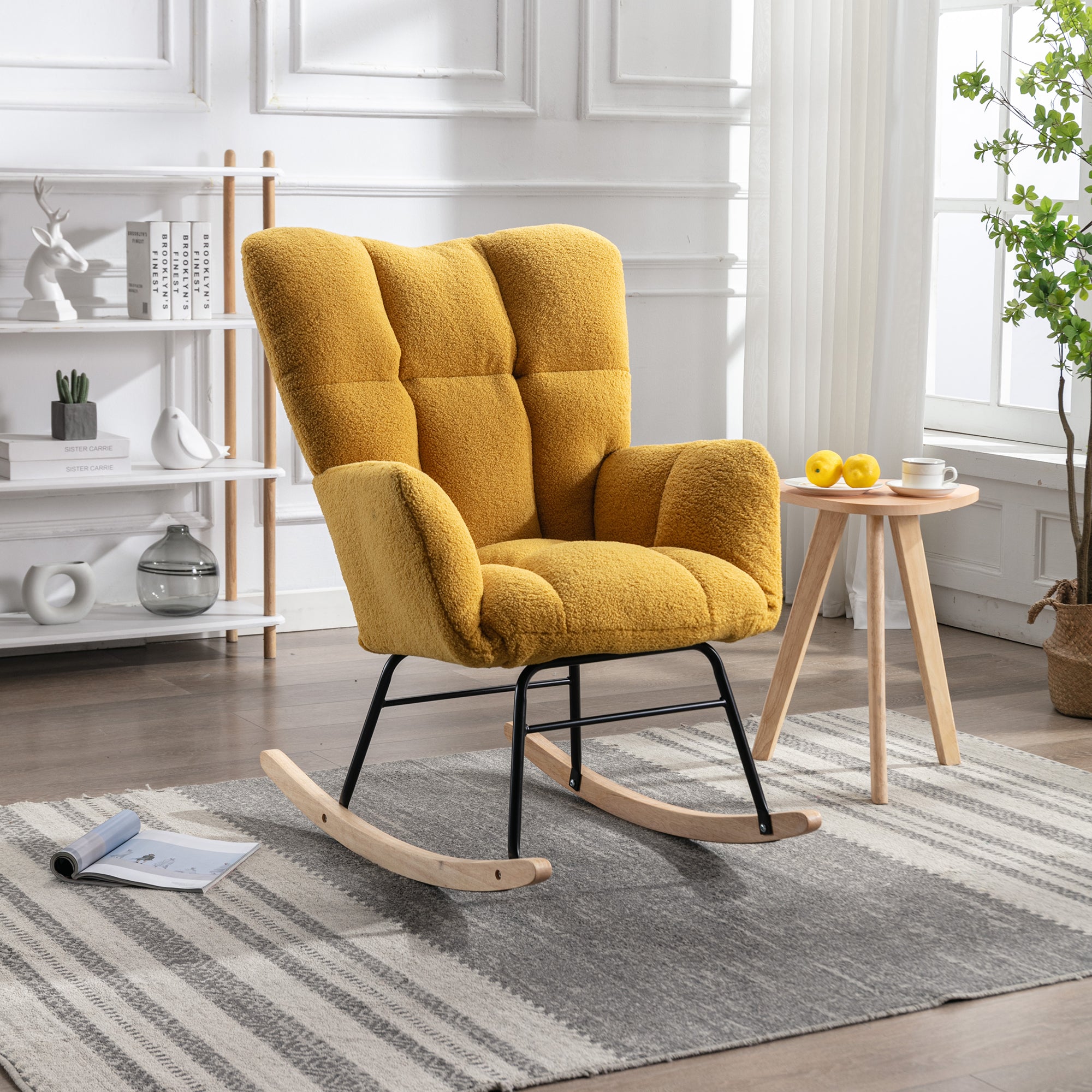 Mid-Century Modern Tufted Rocking Chair, Yellow