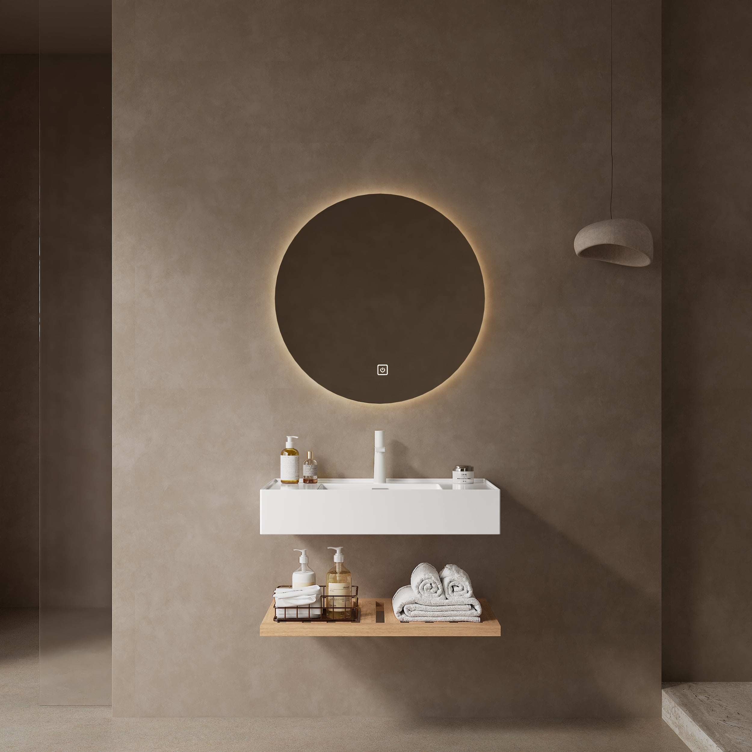 White Floating Bathroom Vanity with Vessel Sink
