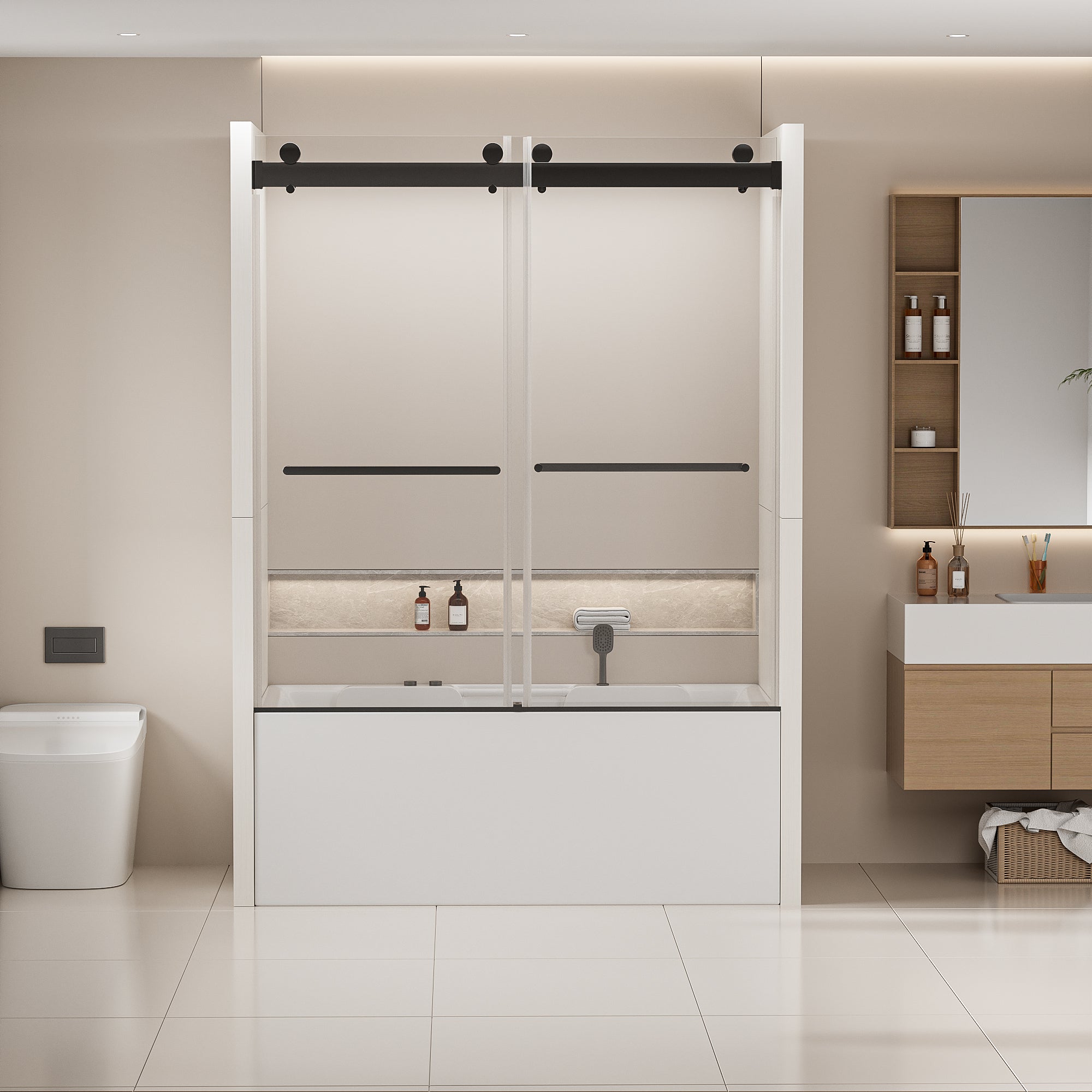 Frameless Sliding Shower Door 56-60"x62" Matte Black