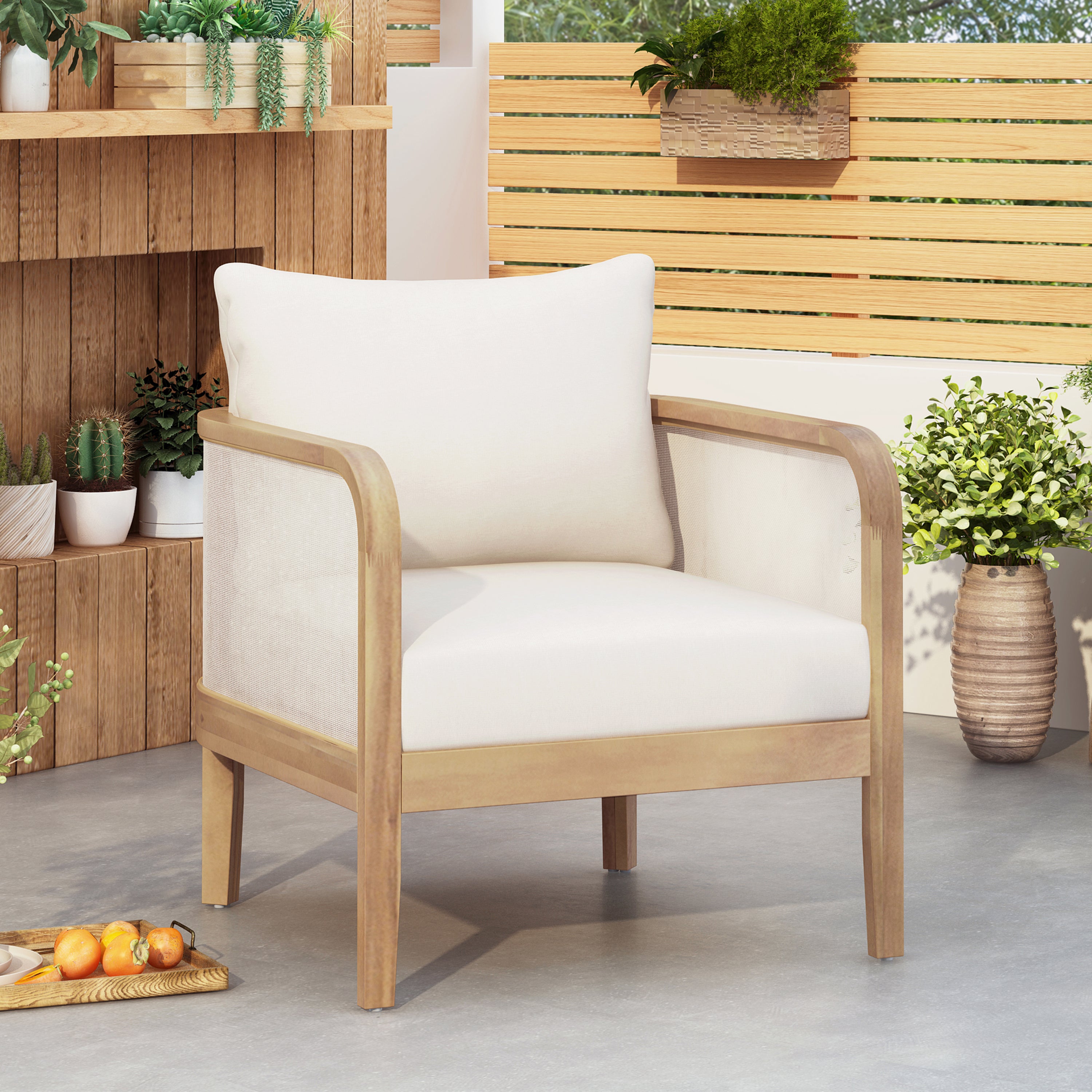 Acacia Wood Patio Chair: 400lb, Weatherproof