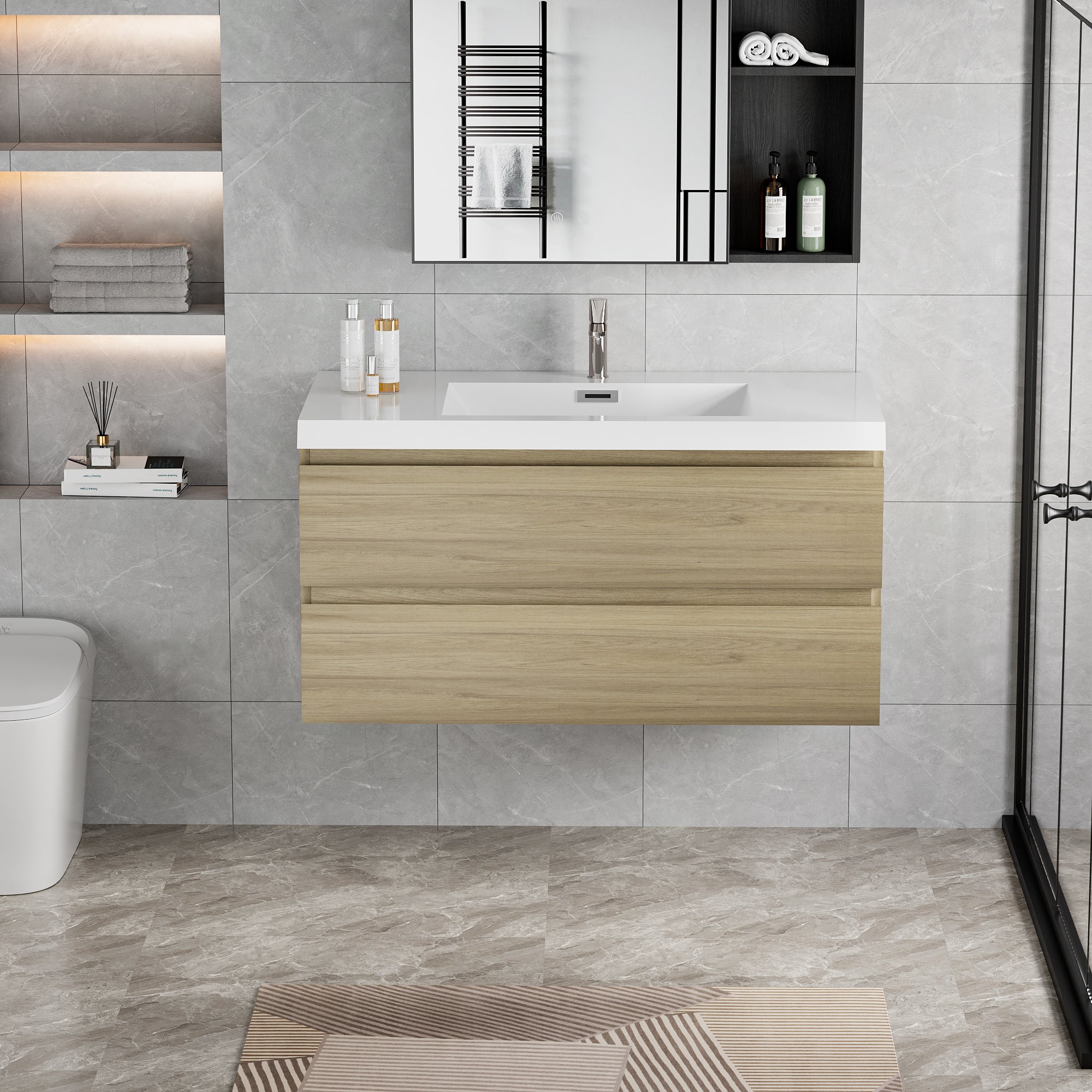 42" Floating Bathroom Vanity: Oak, Modern, Soft Close