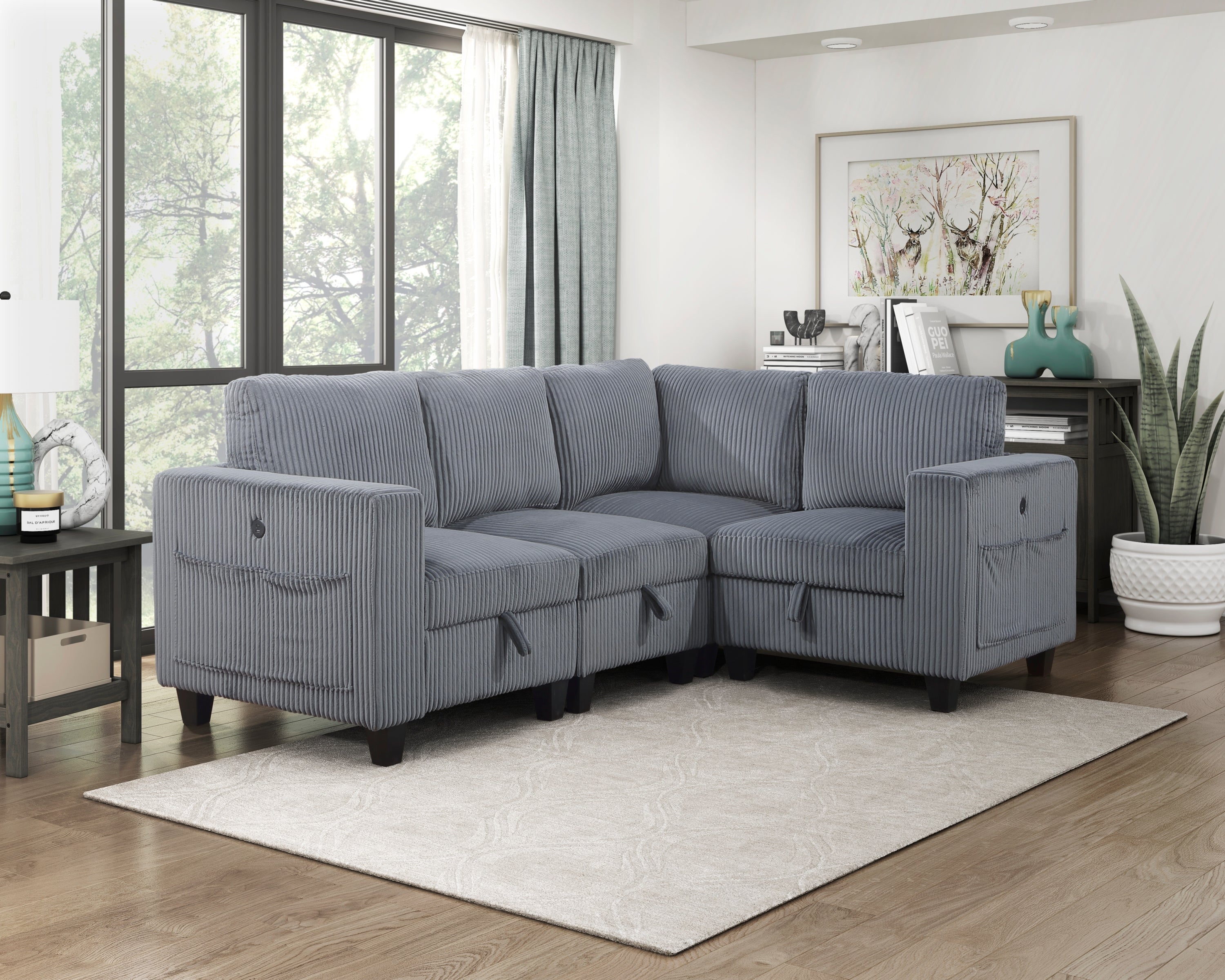 Modern Sectional Sofa w/ Storage & USB