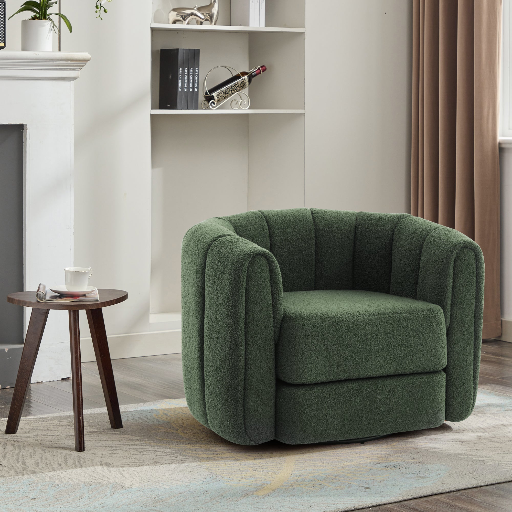 Comfy Swivel Accent Chair: Wood Base, Wide Seat