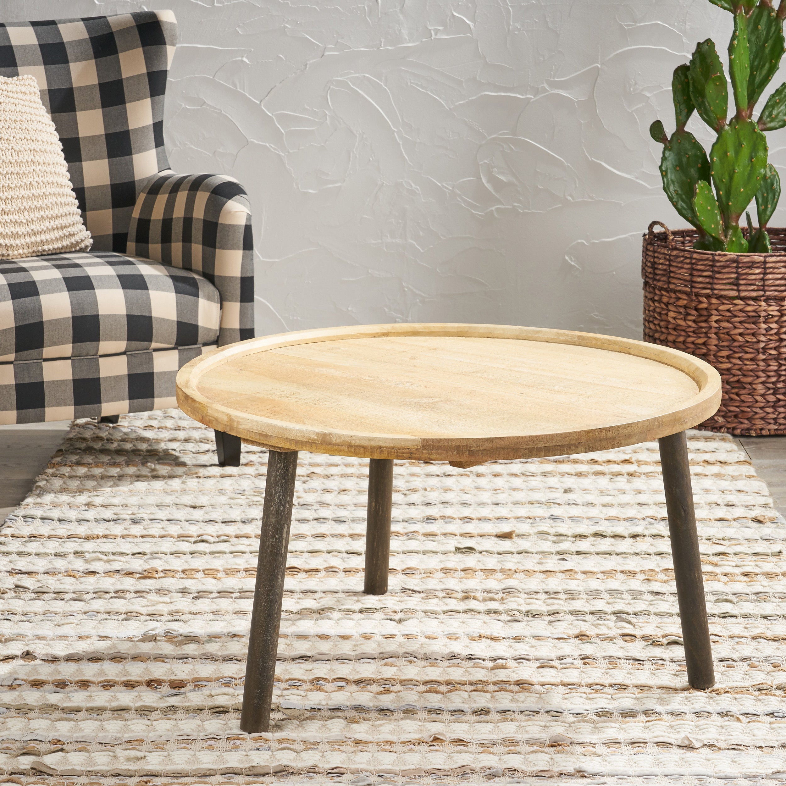 Round Coffee Table: Modern Wood & Glass Accent Table for Living Room