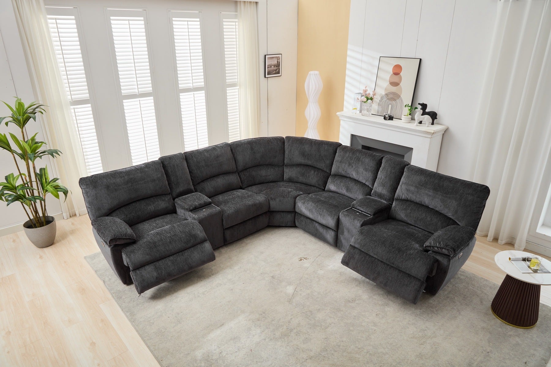 M075 Power Reclining Sectional Sofa w/ Wireless Charger - Gray