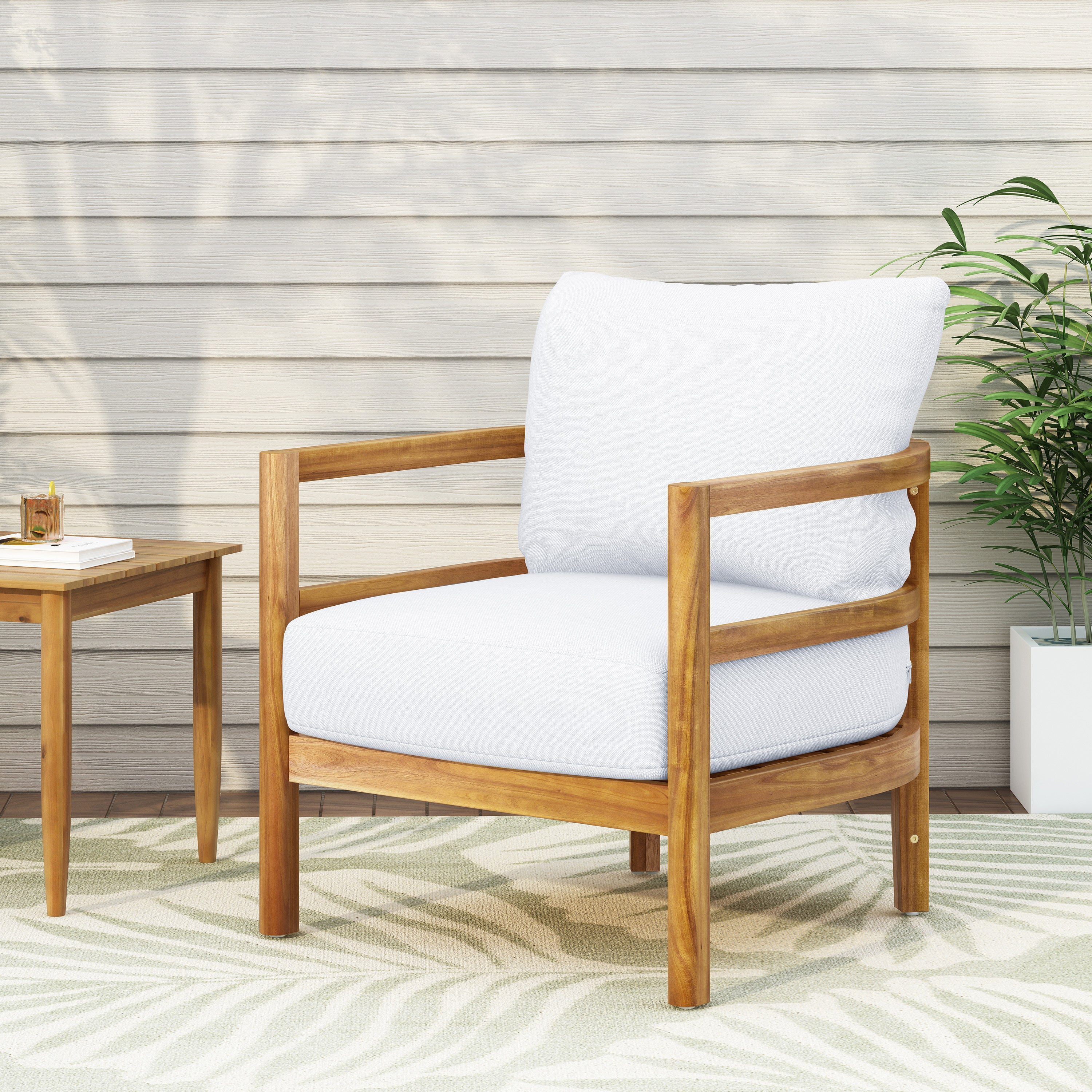 Acacia Wood Patio Chair: 400lb Capacity, Deep Seating