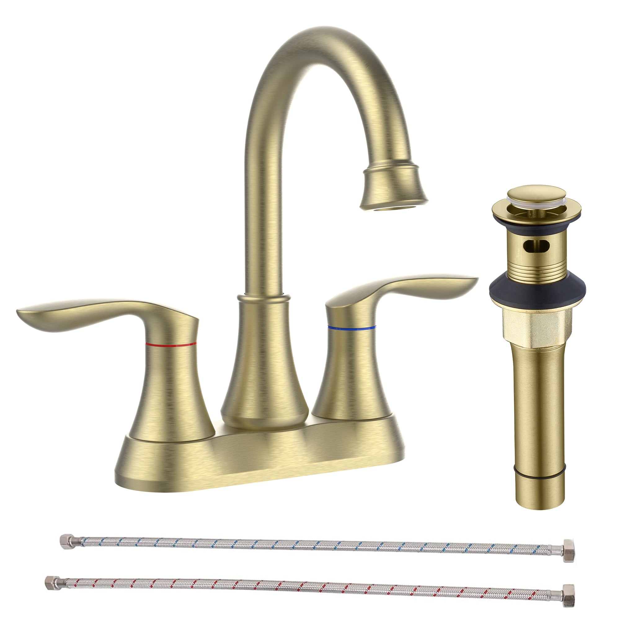 Brushed Gold Bathroom Faucet: 2-Handle High Arc