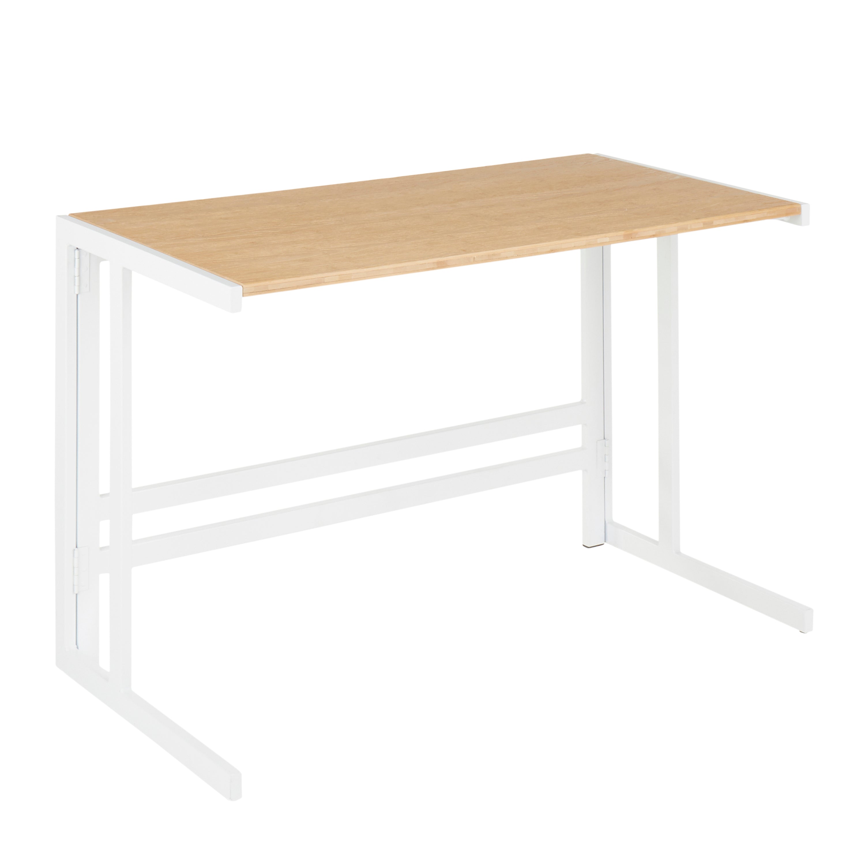 Roman Industrial Desk, White Metal & Bamboo, LumiSource