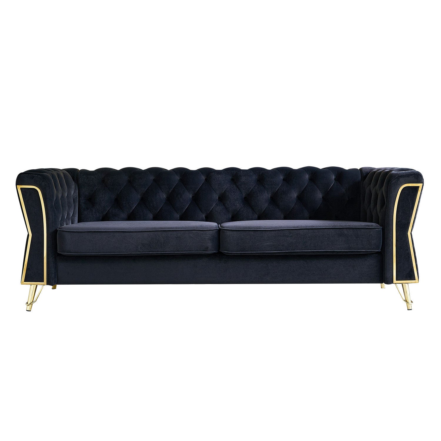 Black Velvet Tufted Sofa (87.4") - Modern