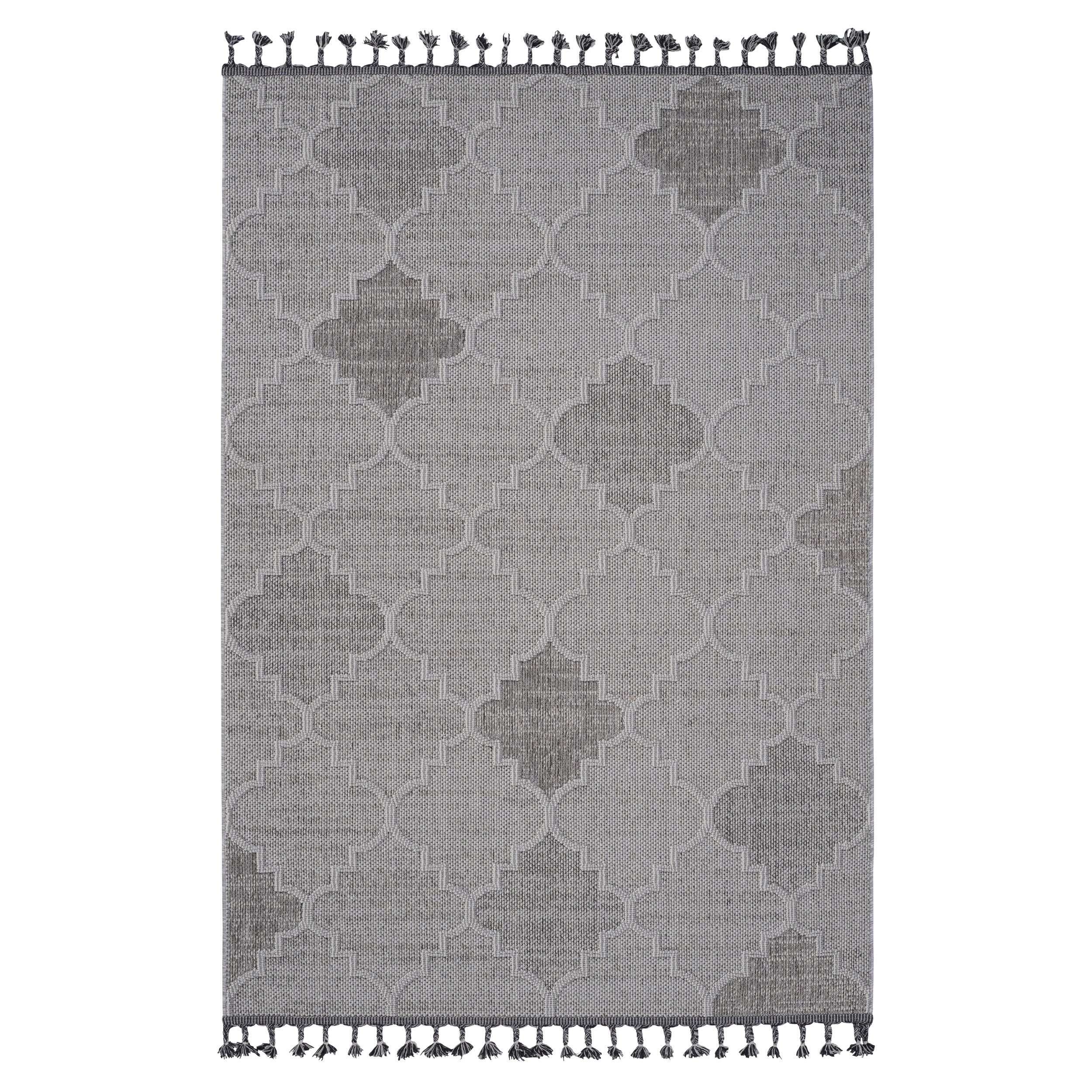 6x9 Trellis Rug: White/Grey Indoor Outdoor