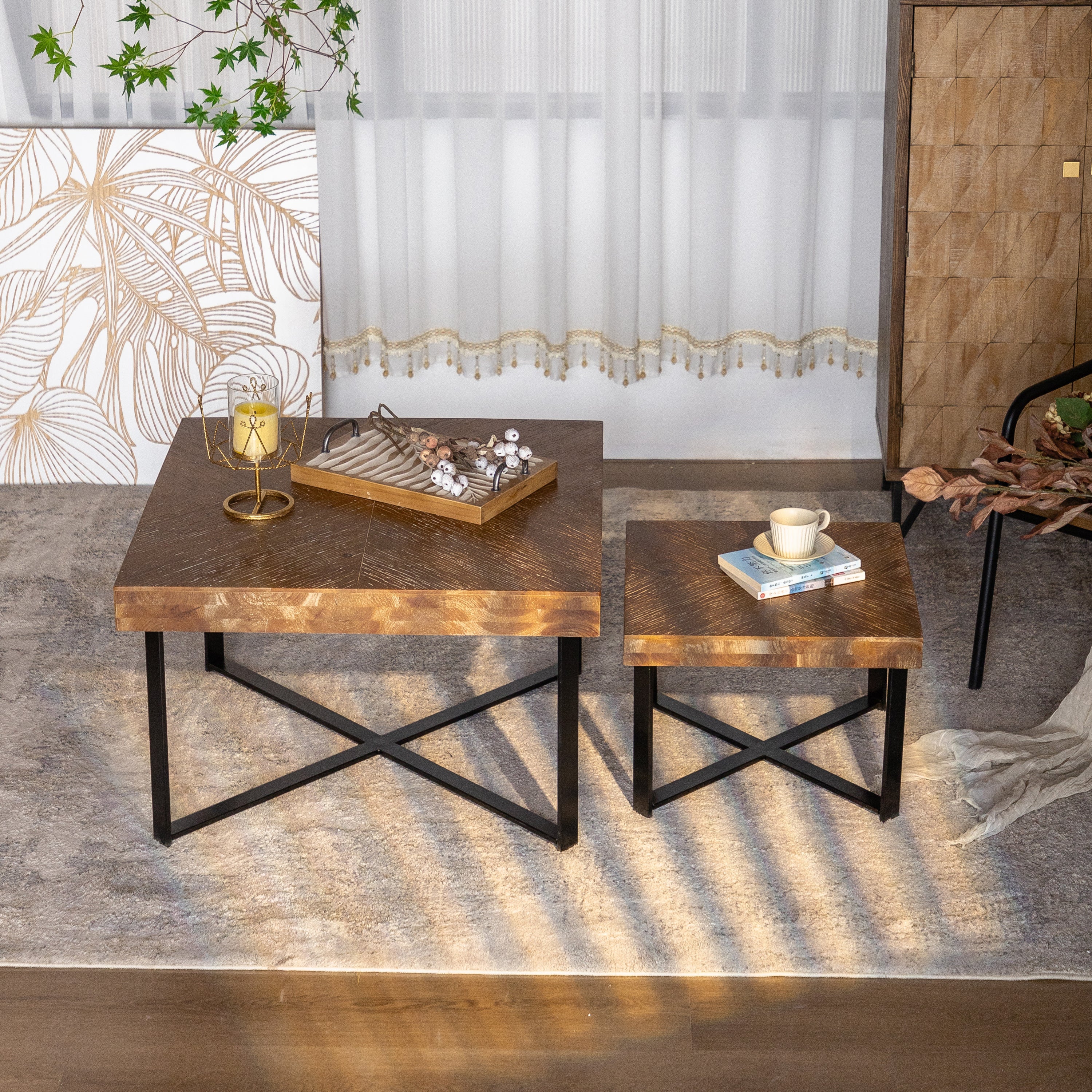 Modern Retro Square Coffee Table Set (2pcs)