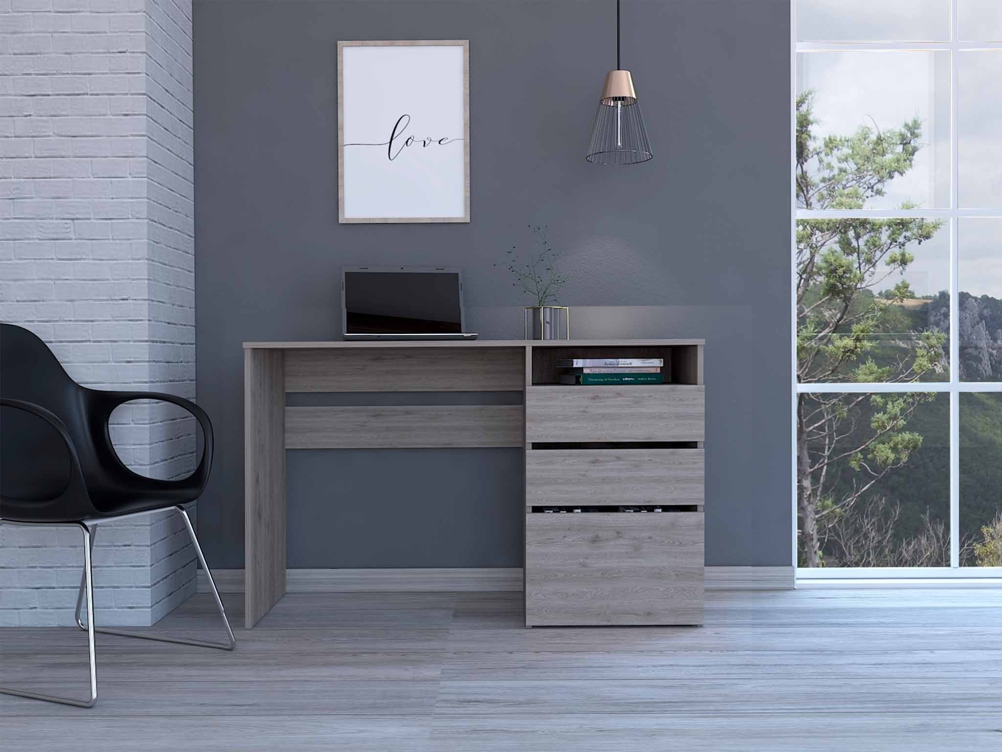 Waterbury Light Grey 3-Drawer Computer Desk w/ Shelf