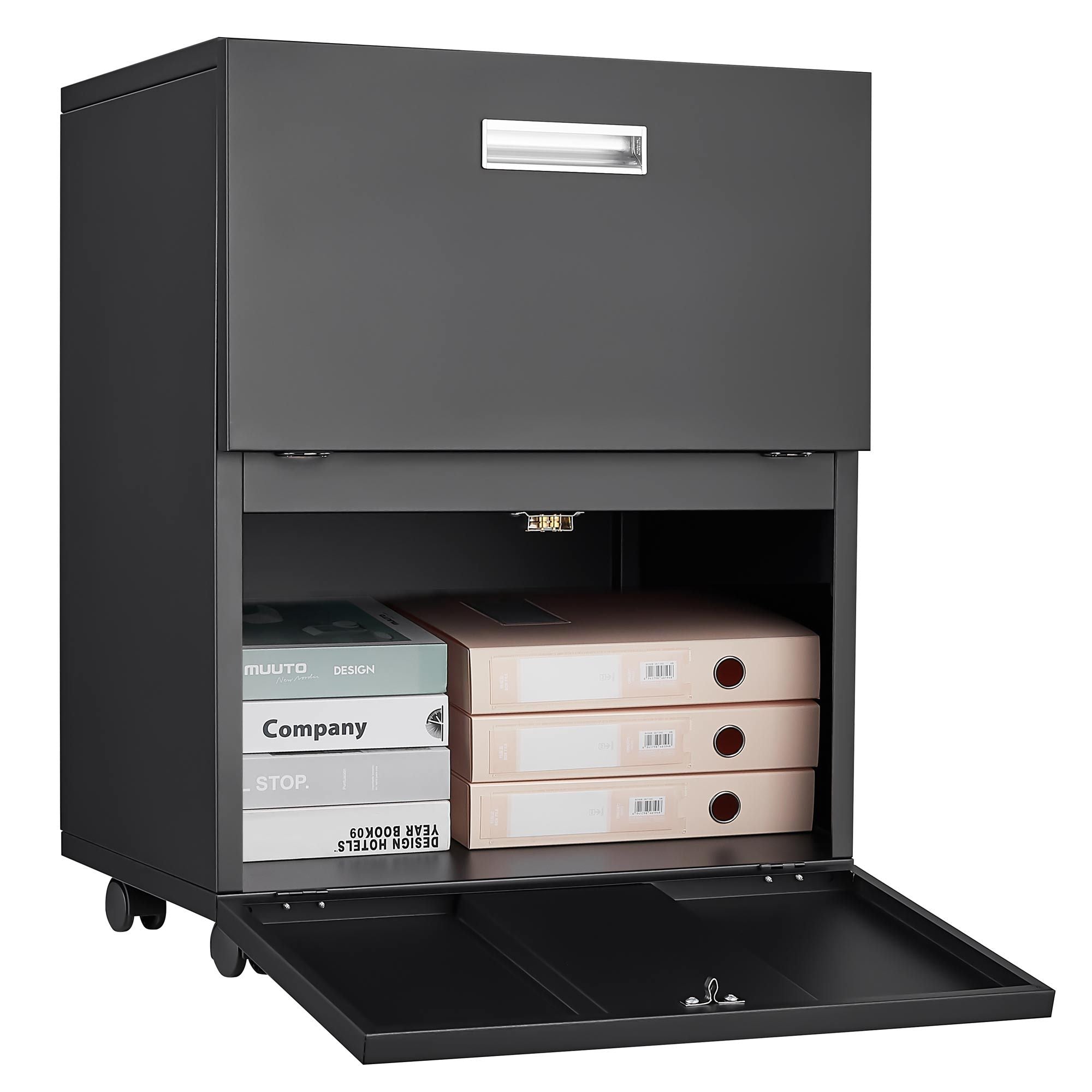 Mobile Steel Copier Cabinet: Black 2-Door File Stand