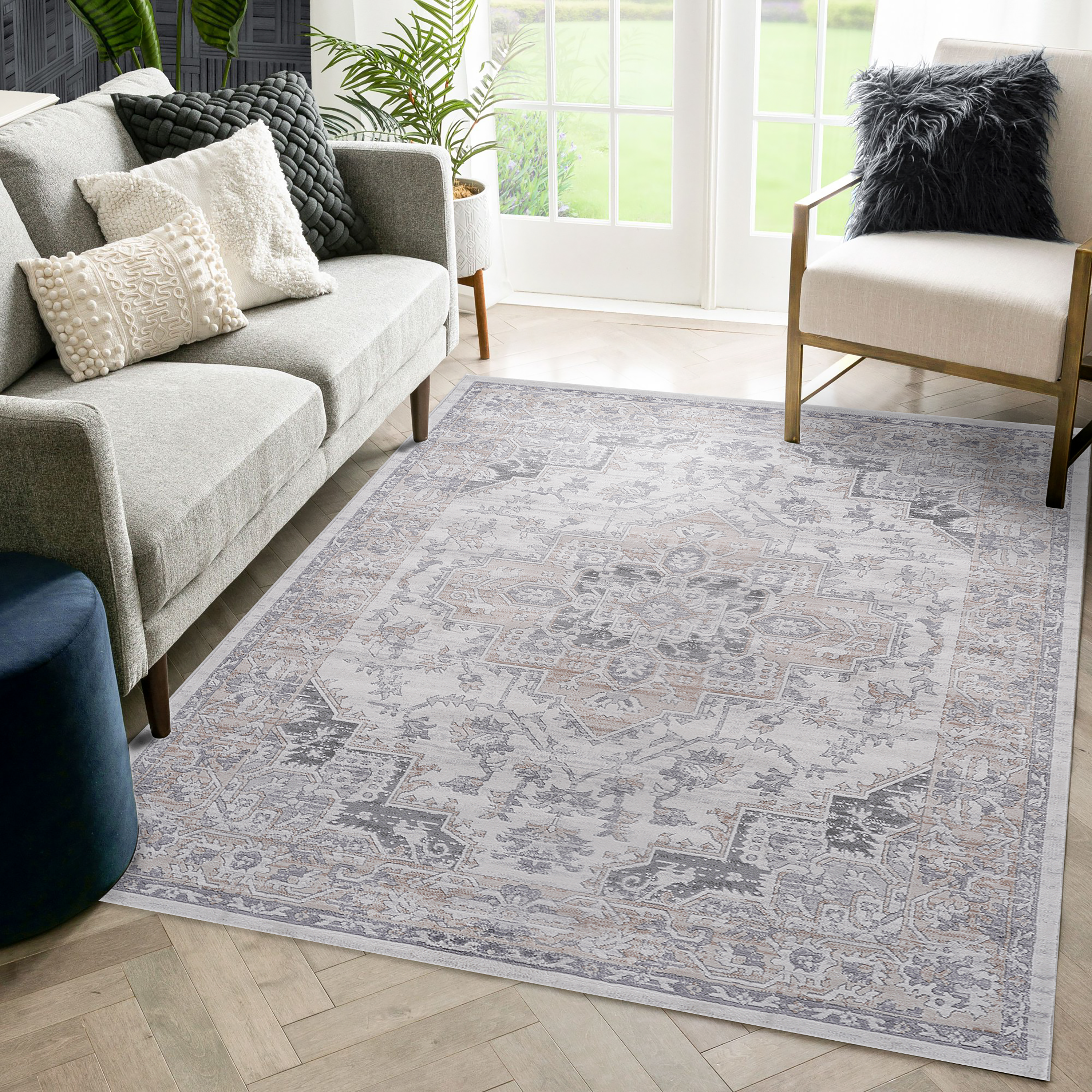 Luxury Non-Shedding Area Rug (6x9) Ivory/Beige