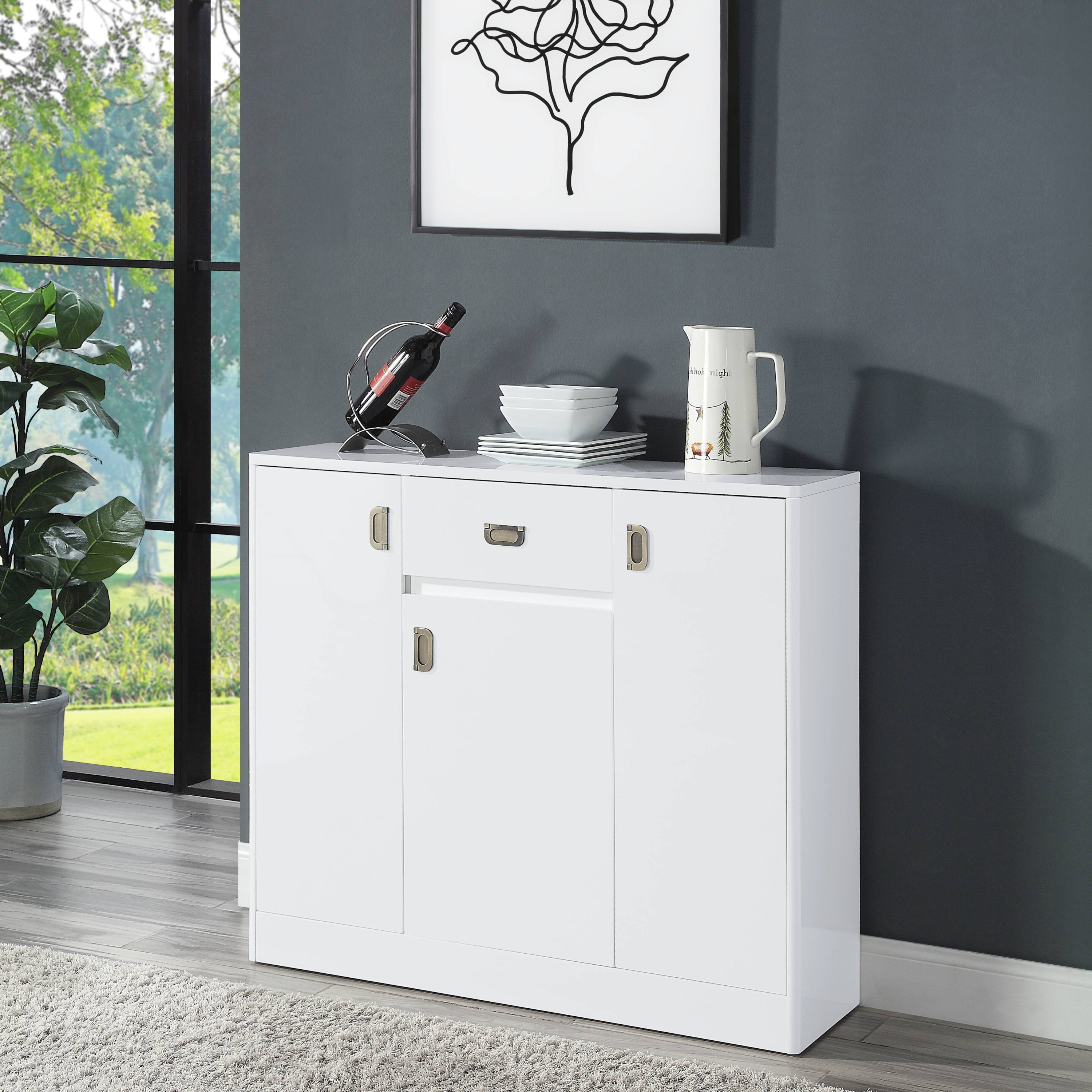 White High Gloss 3-Door Server w/ Drawer | Patio Furniture
