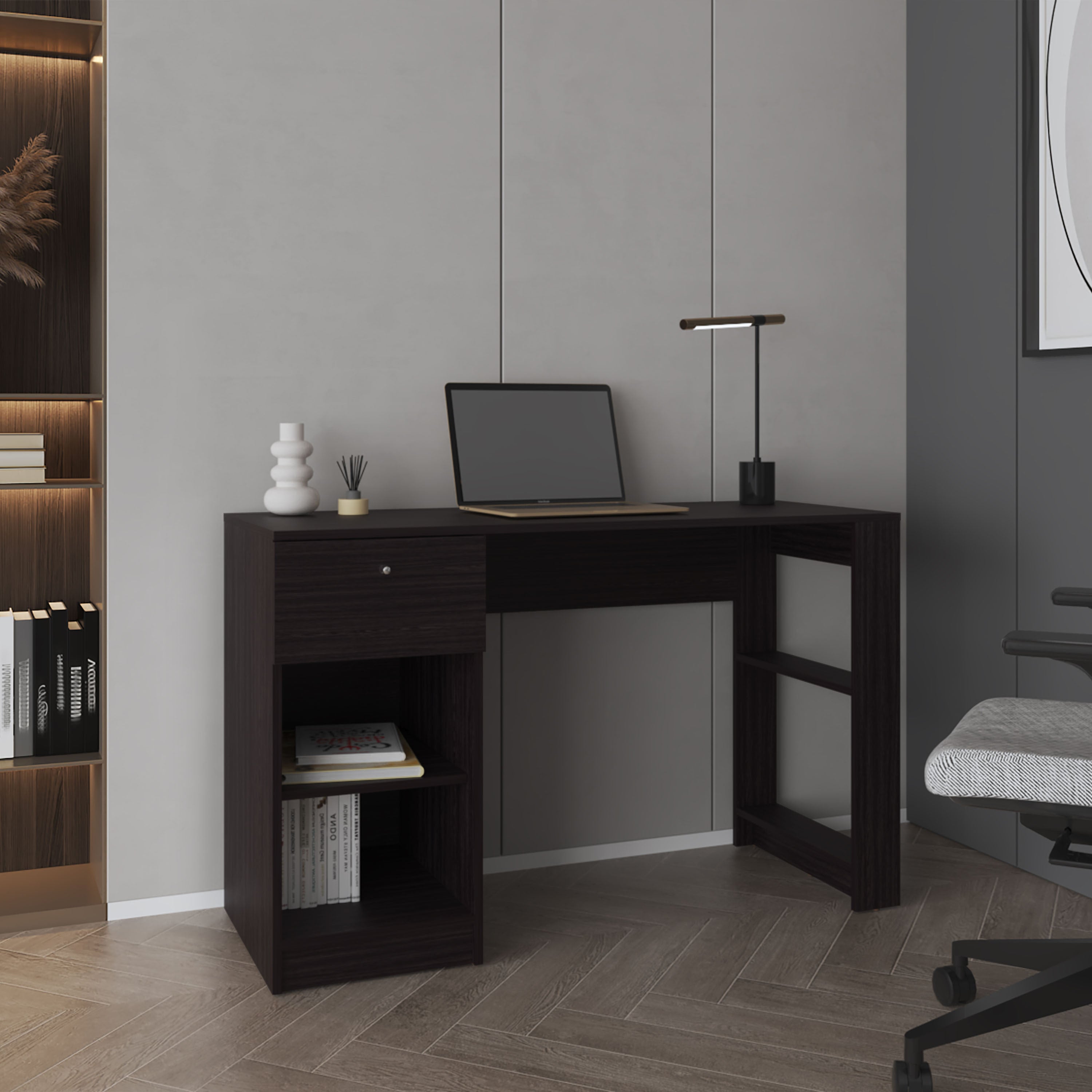 Black Computer Desk w/ Drawer & Shelves