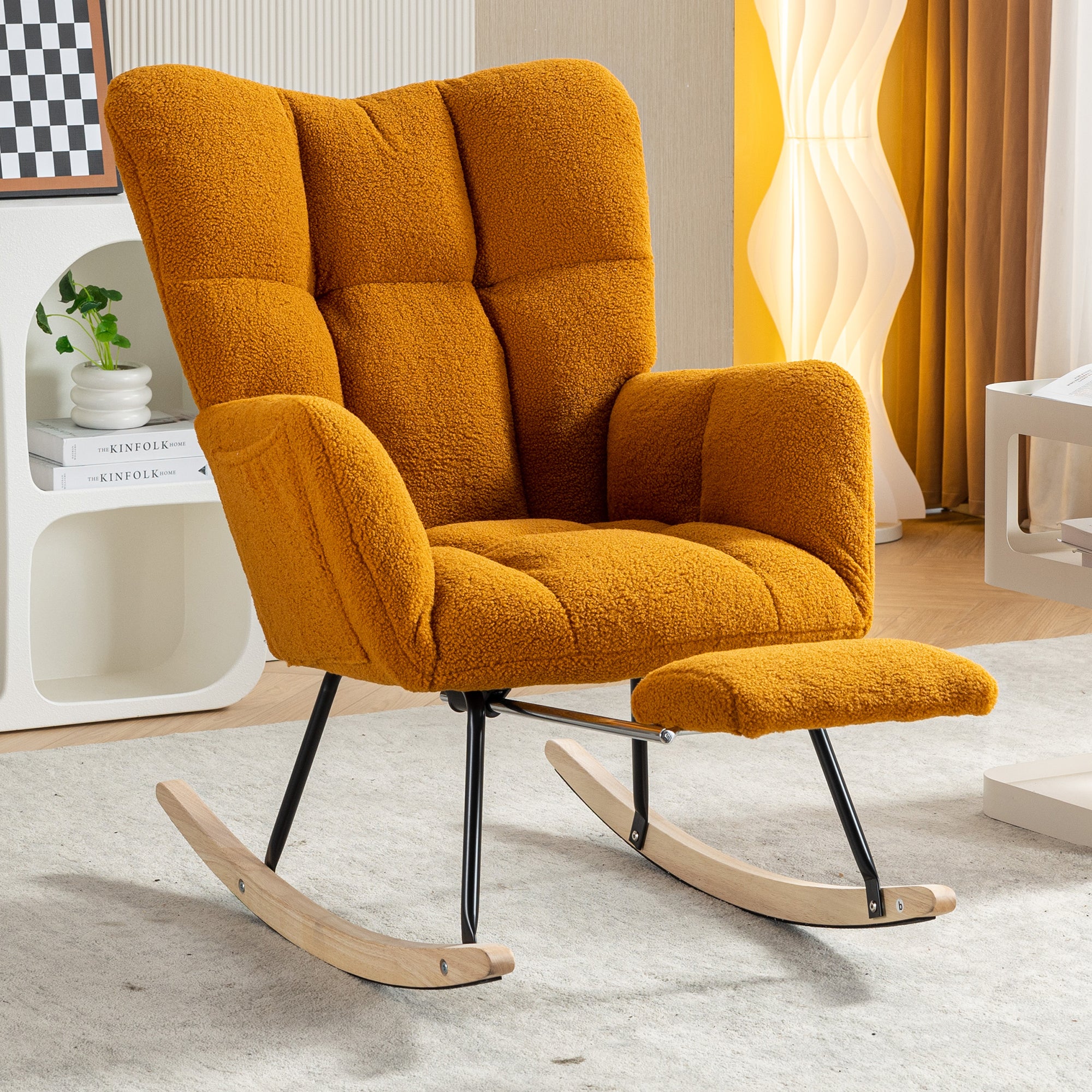 Teddy Fabric Rocking Chair w/ Footrest - Caramel